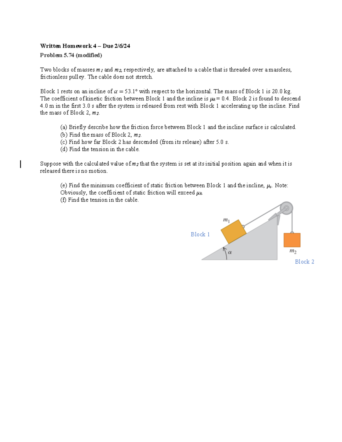 Written Problem 4 physics - Written Homework 4 – Due 2 / 6 / Problem 5 ...