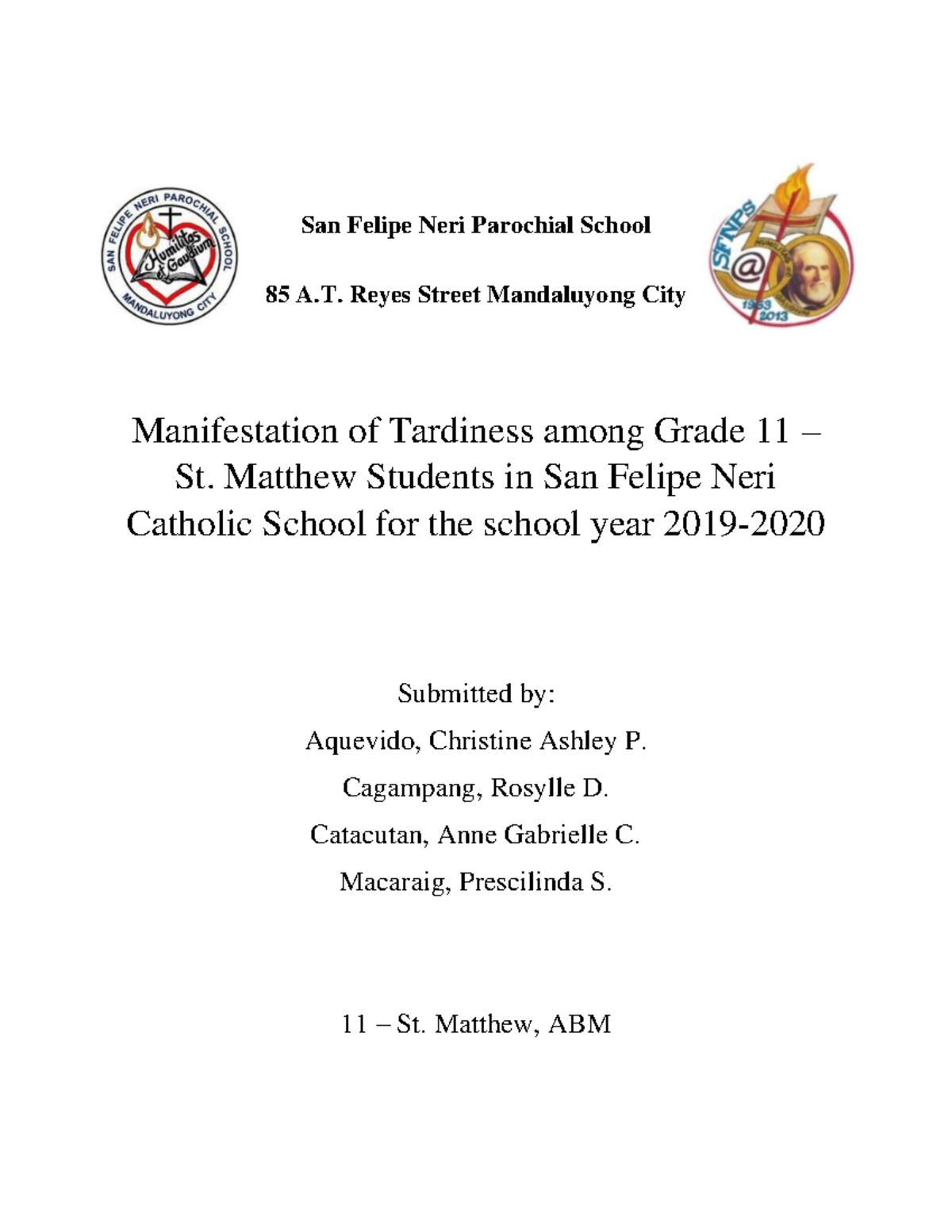 Scfull It is useful San Felipe Neri Parochial School 85 A. Reyes