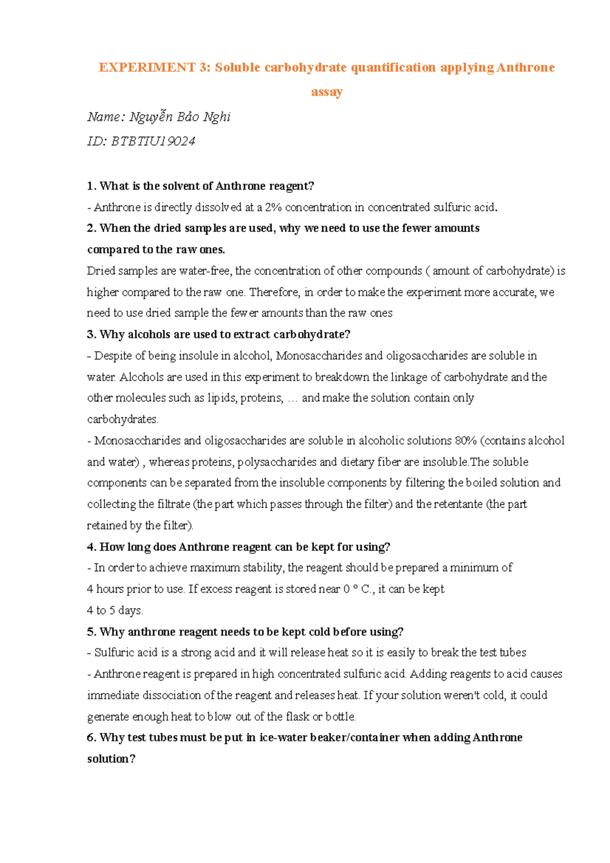 EX 3 Prelab EXPERIMENT 3 Soluble carbohydrate quantification