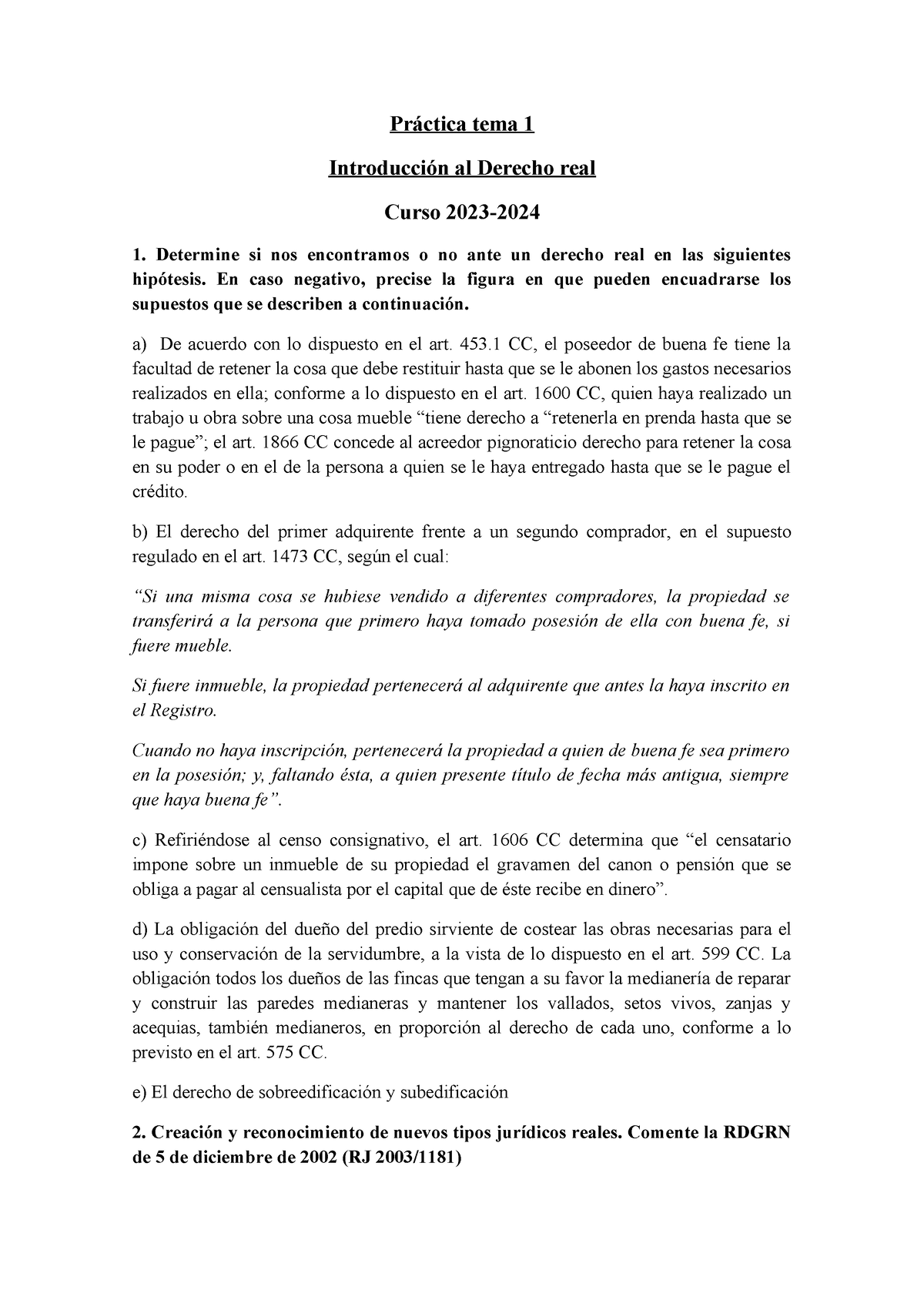 Pr Ã¡ctica Tema 1 Introducci Ã³n Al Derecho Real 2023-2024 - Práctica ...