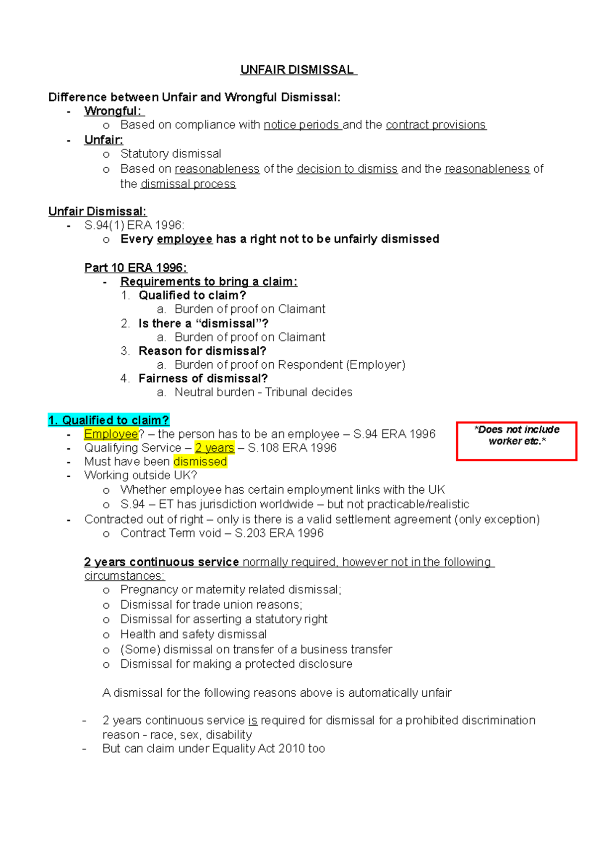 6 Unfair Dismissal UNFAIR DISMISSAL Difference between Unfair and
