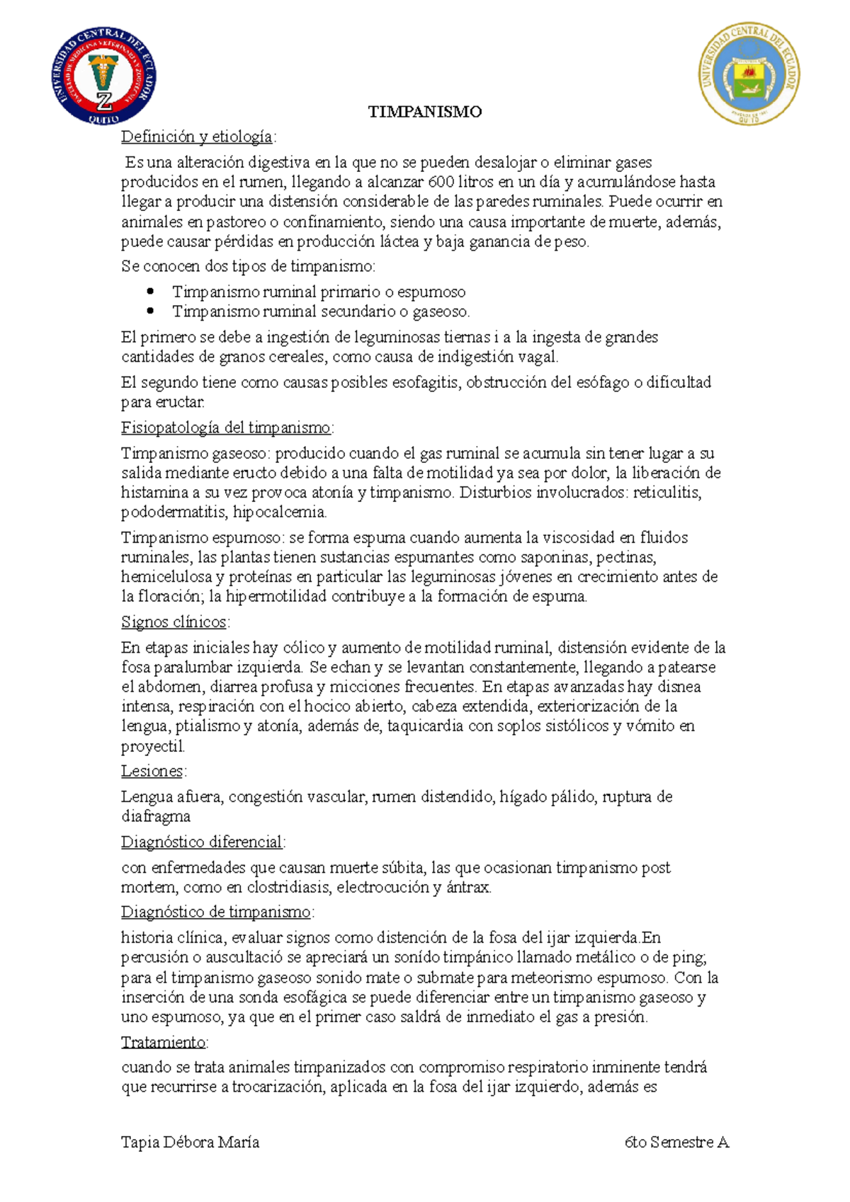 Timpanismo Veterinaria TIMPANISMO y Es una digestiva en la que no se