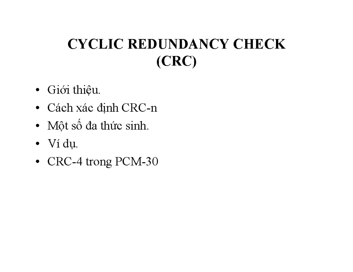 Cyclic Redundancy Check (CRC) 197641 - CYCLIC REDUNDANCY CHECK (CRC ...