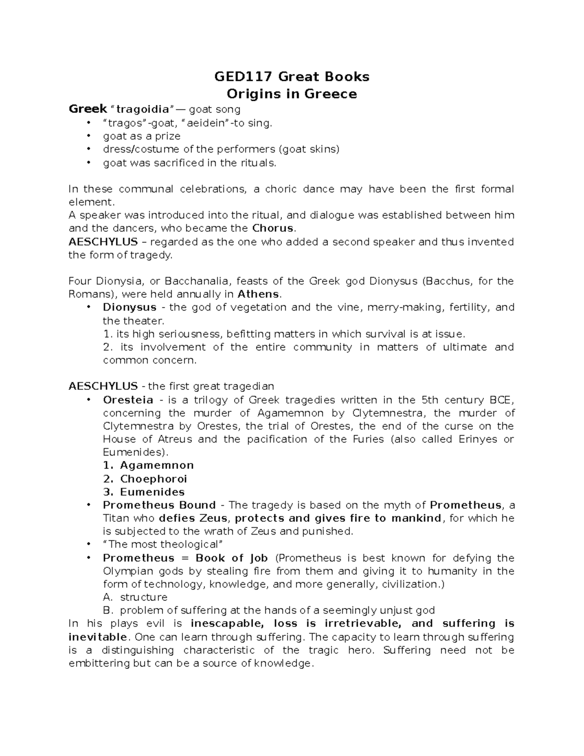 GED117 Great Books - Module 1 - GED117 Great Books Origins in Greece ...
