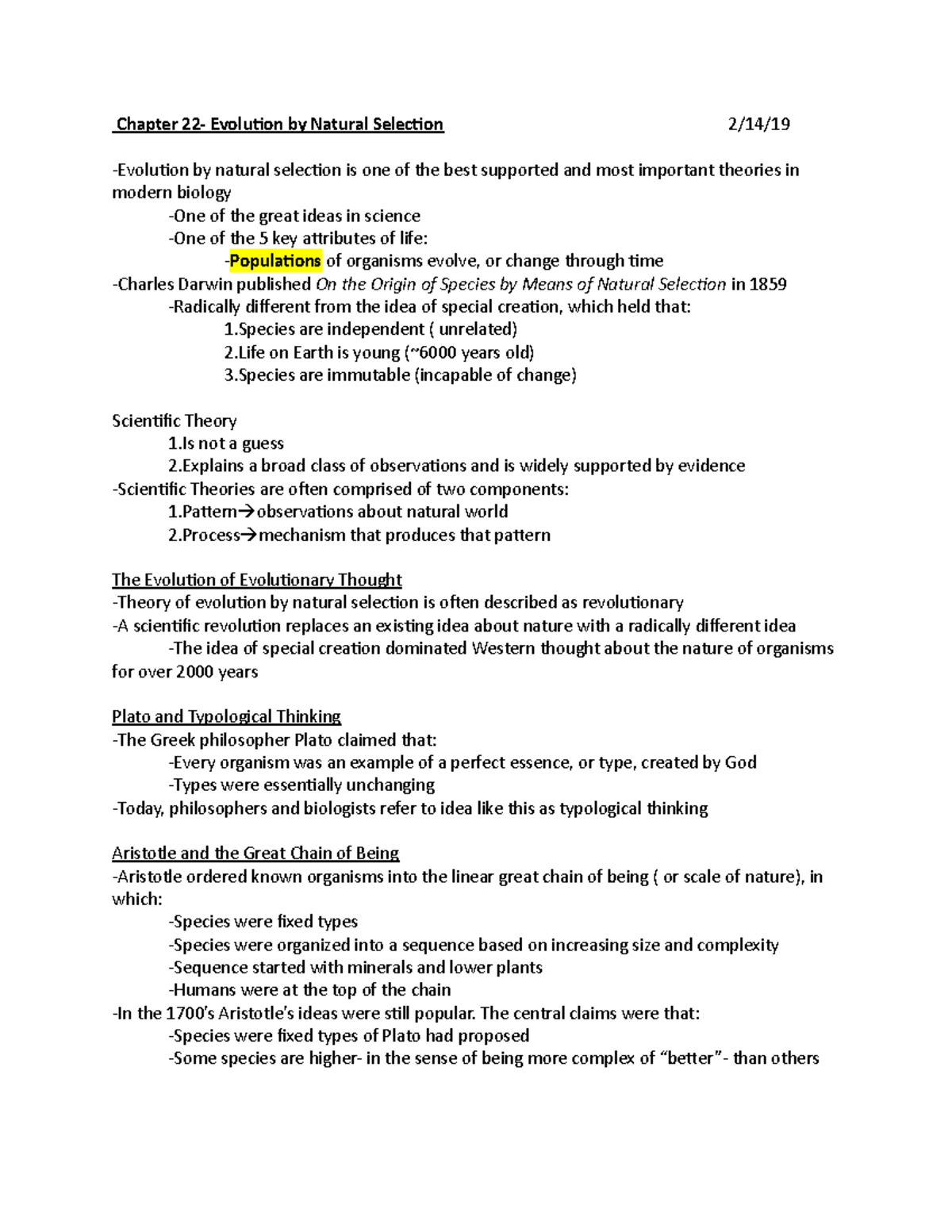 Bio 2 Lecture Notes - Chapter 22- Evolution By Natural Selection 2/14 ...