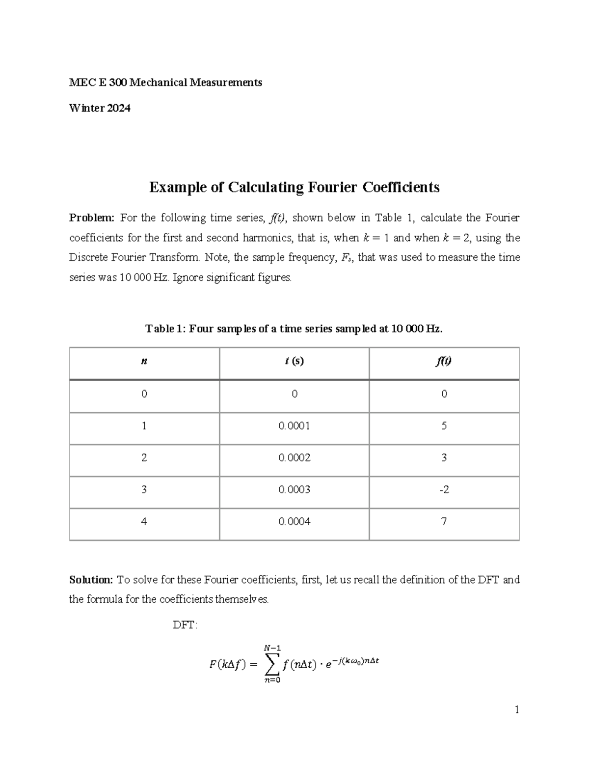 Mec E300 Example Calculation Fourier Coefficients By Hand - MEC E 300 ...