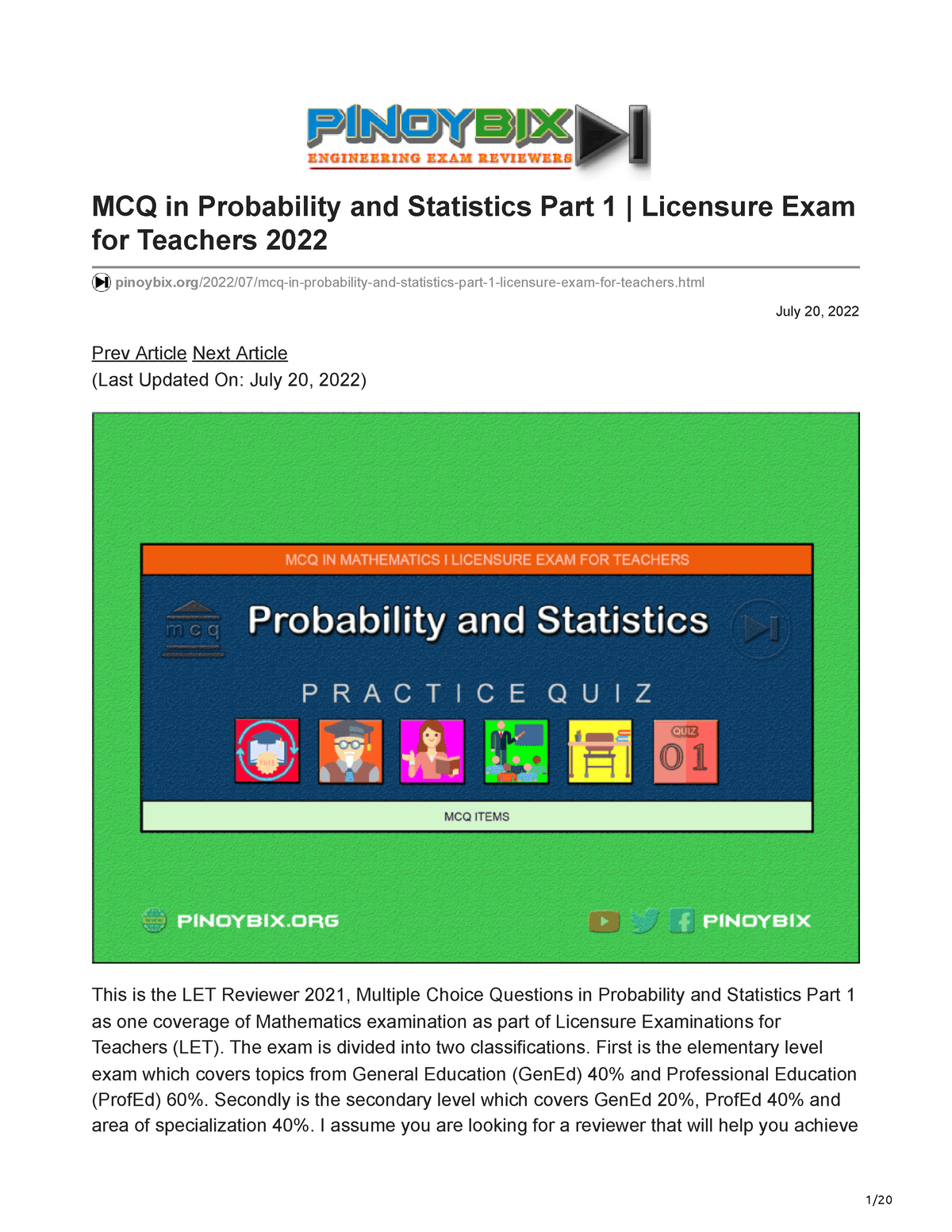 Pinoybix.org-MCQ In Probability And Statistics Part 1 Licensure Exam ...