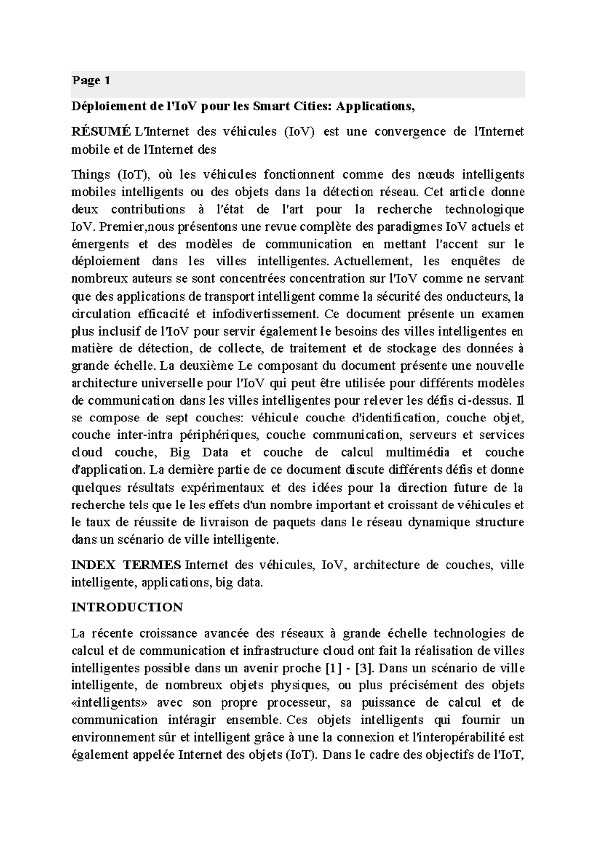 Iov - Page 1 Déploiement de l'IoV pour les Smart Cities: Applications ...