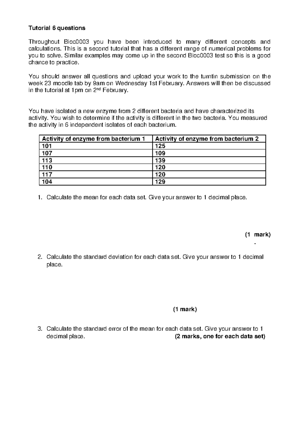 Tutorial 6 questions - Tutorial 6 questions Throughout Bioc0003 you ...