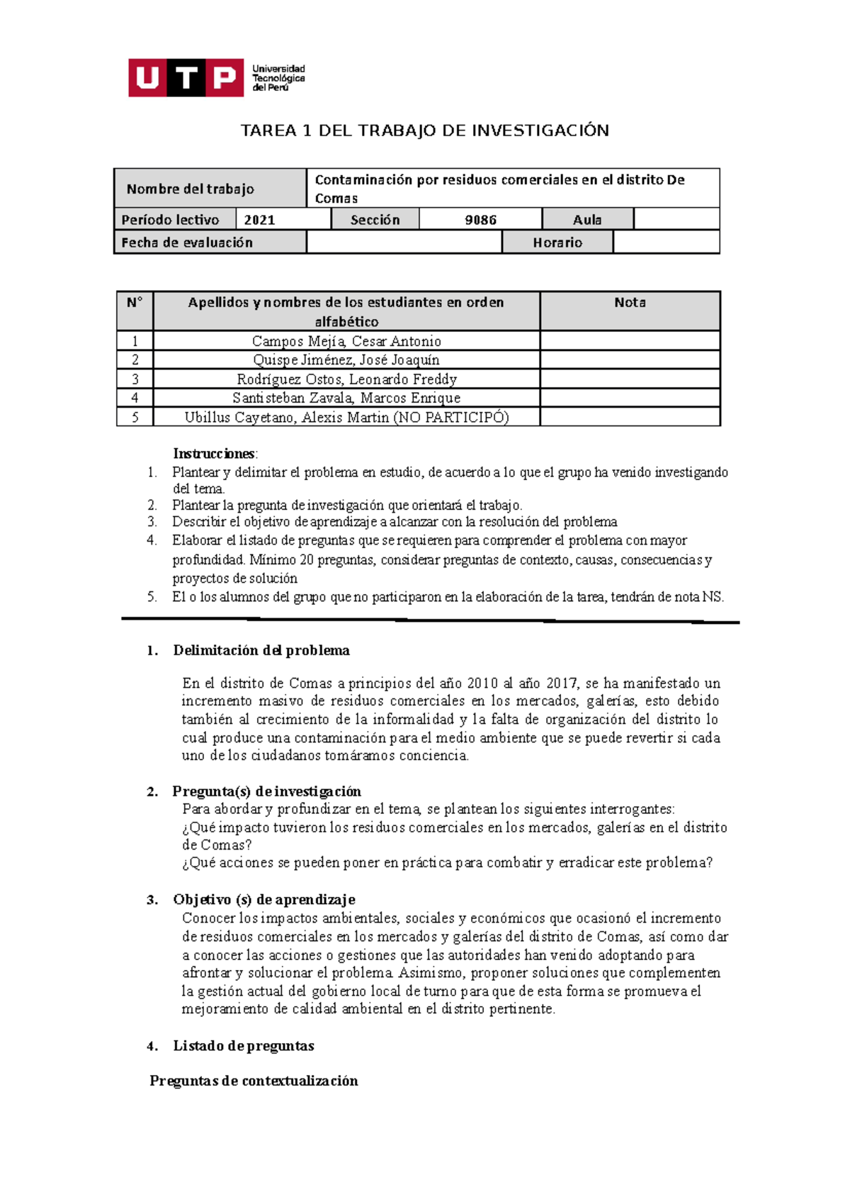 Semana 5.c - te servira de mucho - TAREA 1 DEL TRABAJO DE INVESTIGACIÓN ...