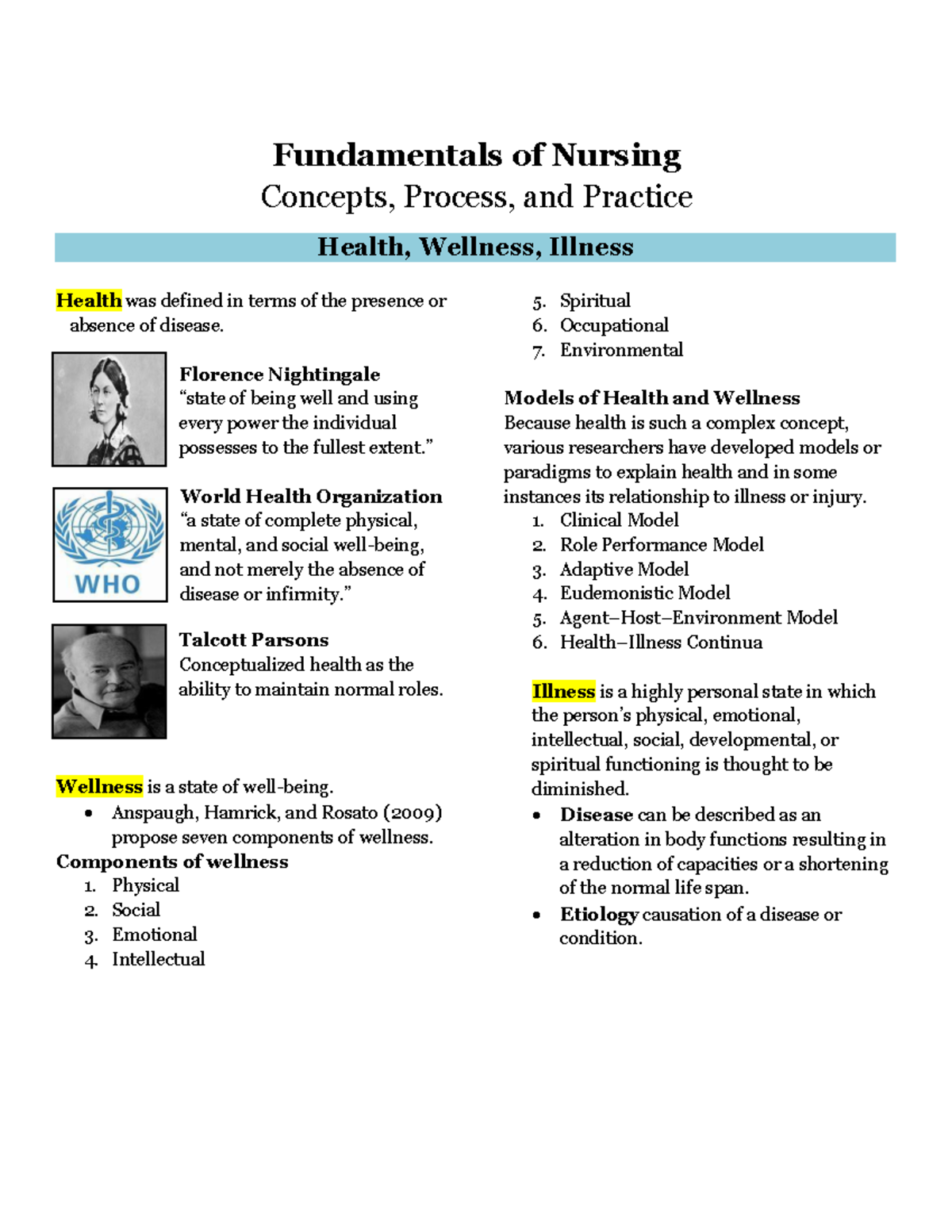 Health Wellness And Illness Lecture Notes Bachelor Of Science In Nursing Uphsd Studocu