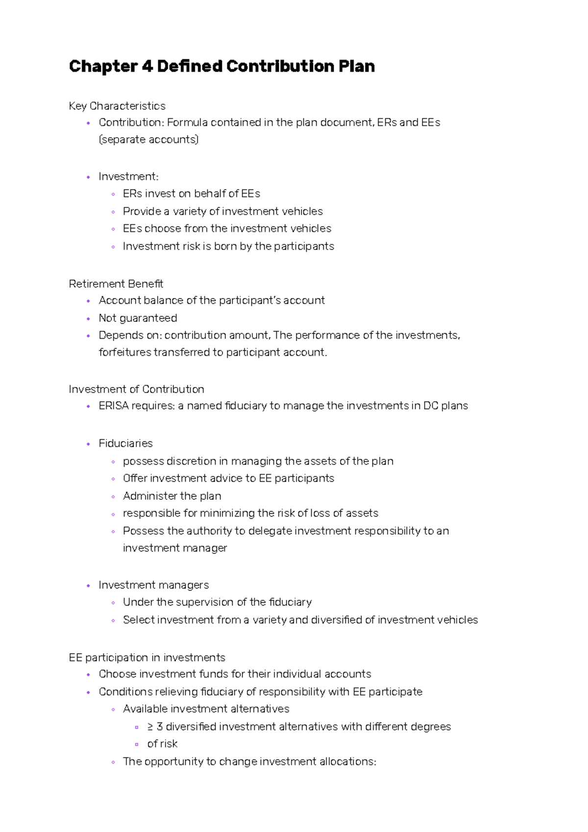 Chapter 4 Defined Contribution Plan - Key Characteristics Contribution ...