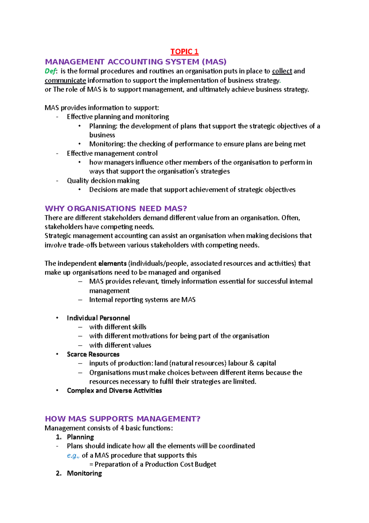 Accounting, Behaviour and Organisations Topic 1 Notes - TOPIC 1 ...
