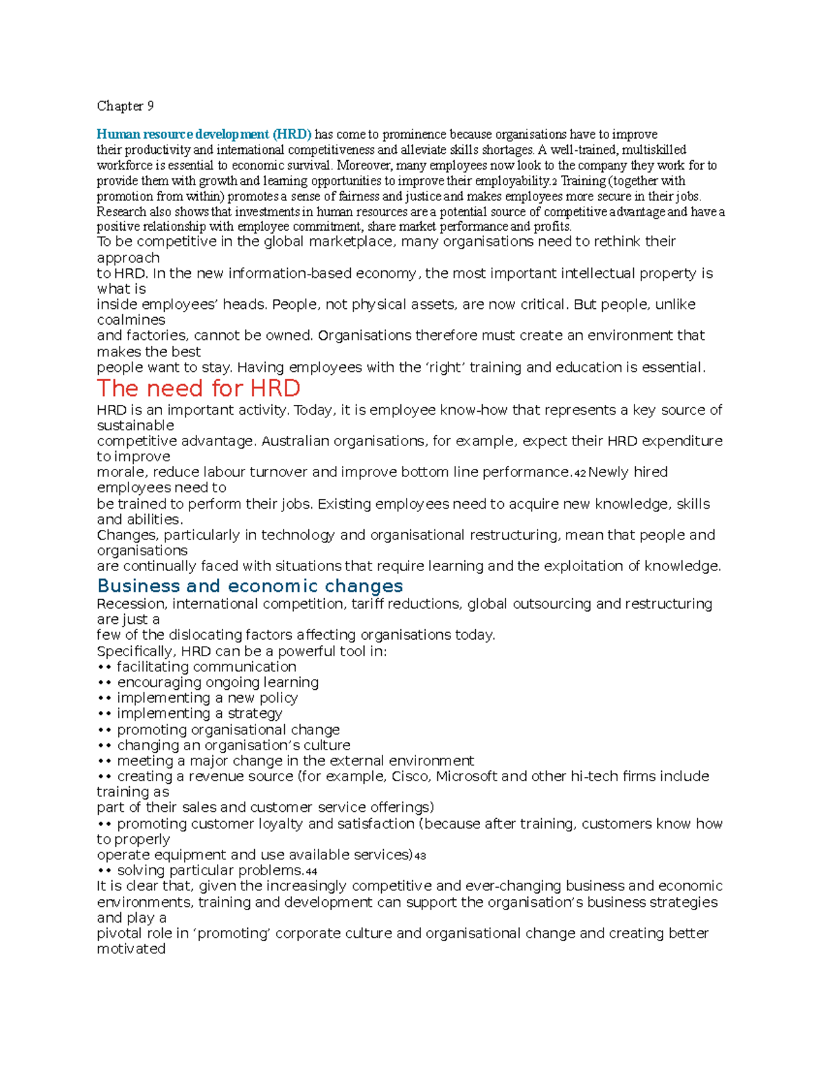 Chapter 9 - important parts of textbook - Chapter 9 Human resource ...