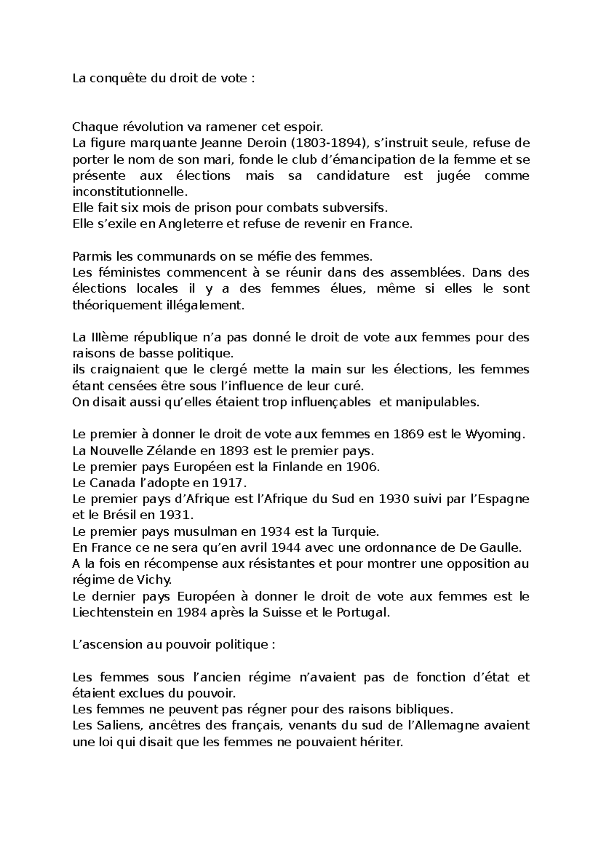 La conquête du droit de vote La conquête du droit de vote Chaque