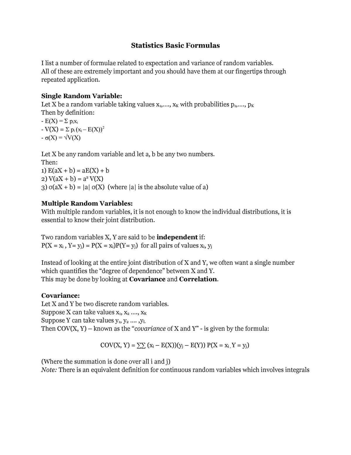 Finc2 Statistics Formula Sheet Studocu