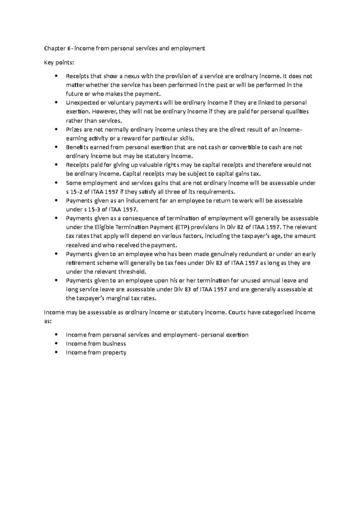 Chapter 6 - Chapter 6- income from personal services and employment Key ...