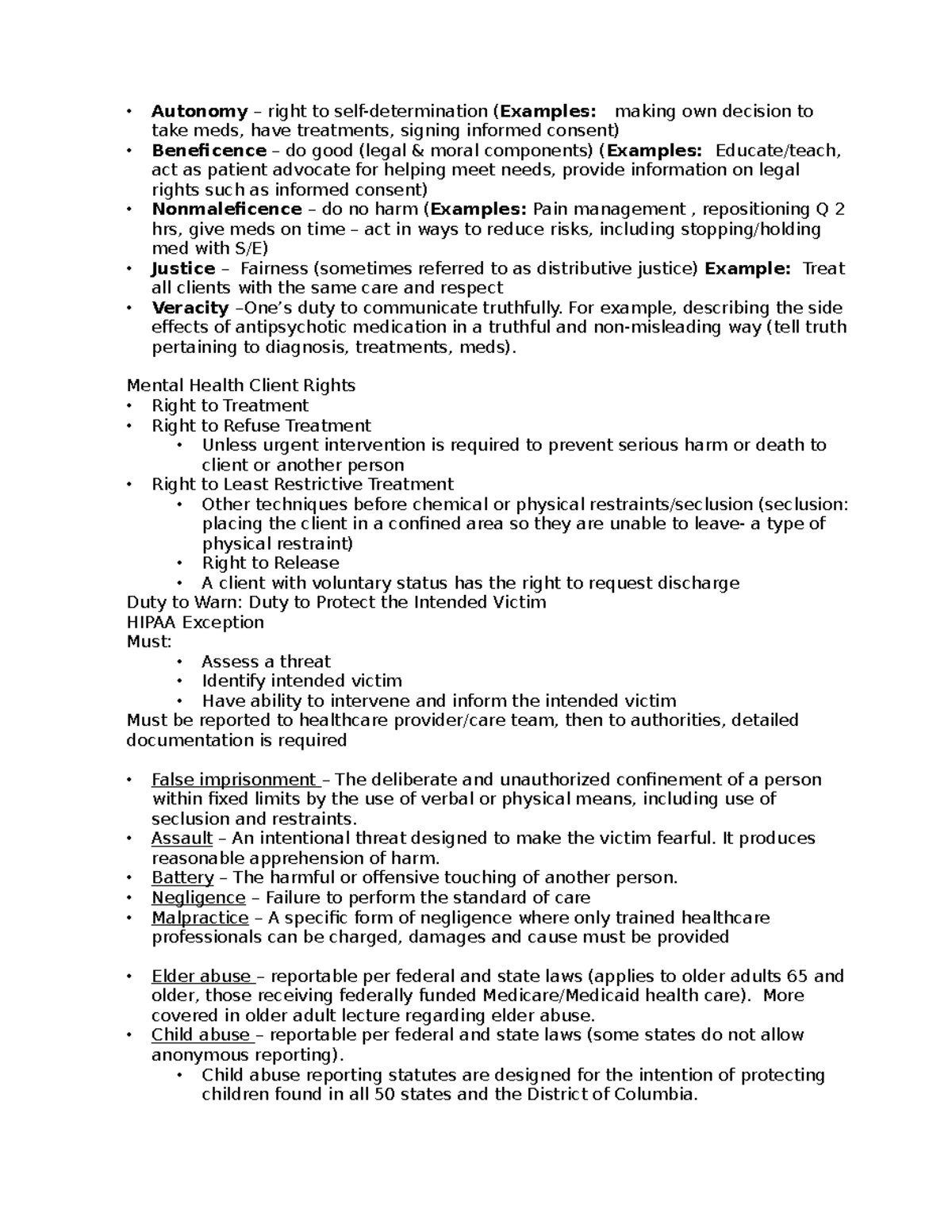 Notes Autonomy right to selfdetermination (Examples making own