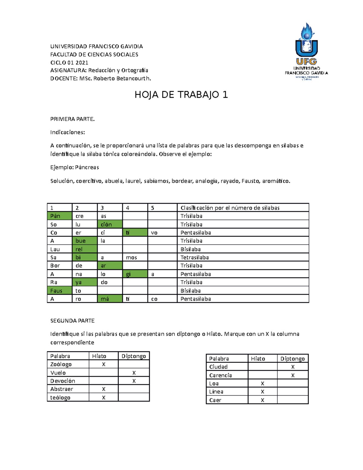 HOJA DE Trabajo 1 UNIVERSIDAD FRANCISCO