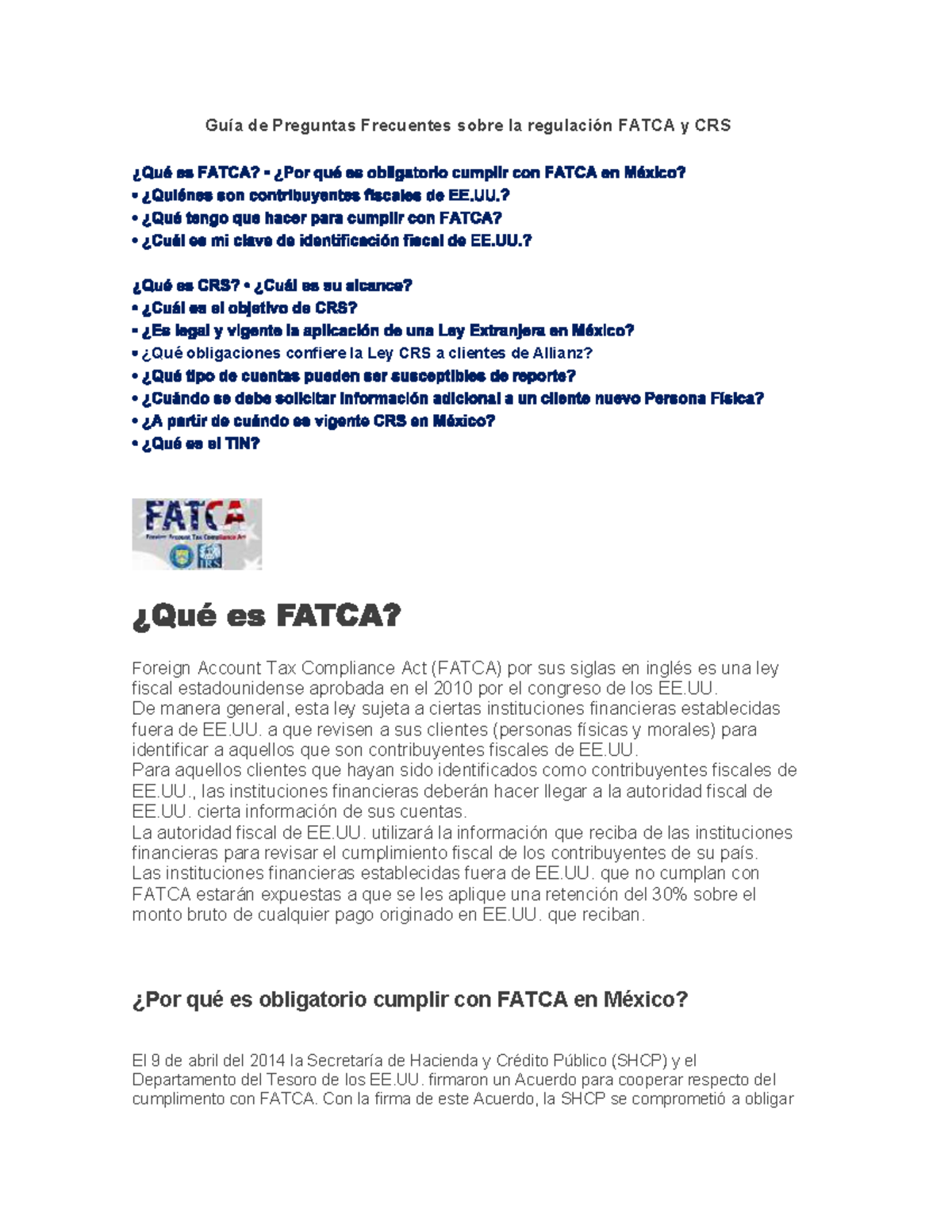 Guia De Preguntas Frecuentes Sobre Fatca Y CRS - Guía De Preguntas ...