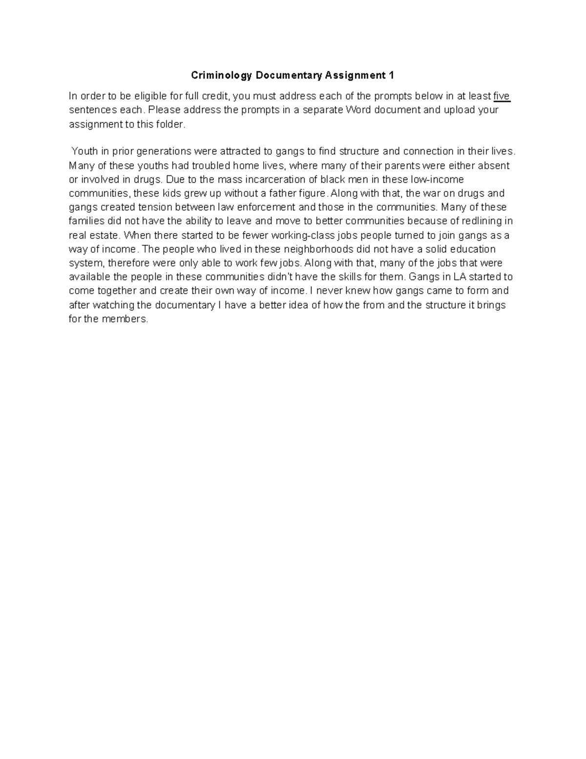 Criminology Documentary Assignment 1 - PA 342 - UArizona - Studocu