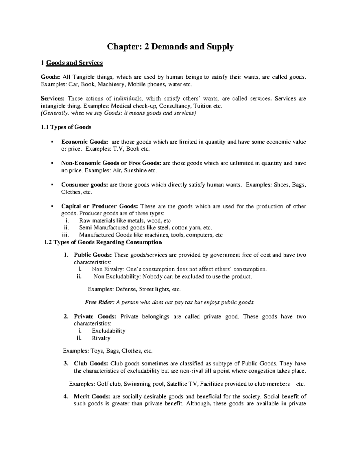 PRC Chapter Economics 2 - Chapter: 2 Demands and Supply 1 Goods and ...