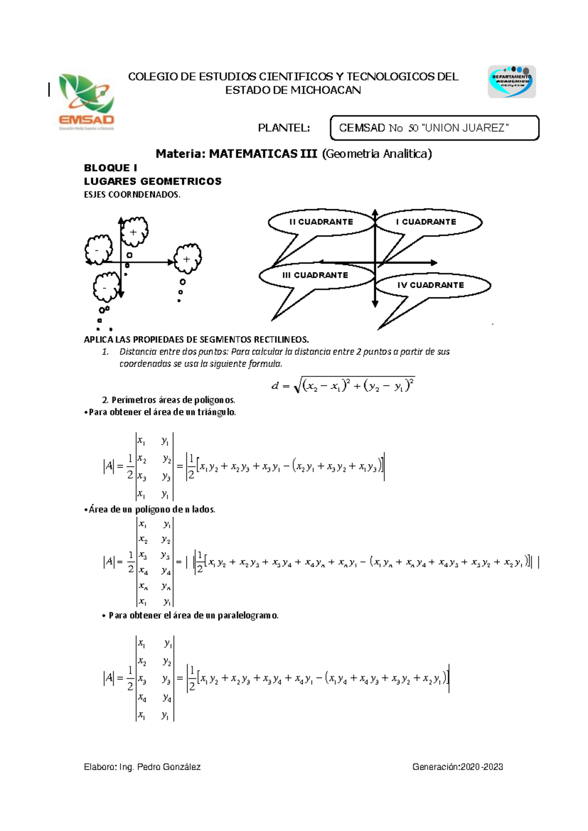 Formulario DE MATH III GEO ANA - COLEGIO DE ESTUDIOS CIENTIFICOS Y ...