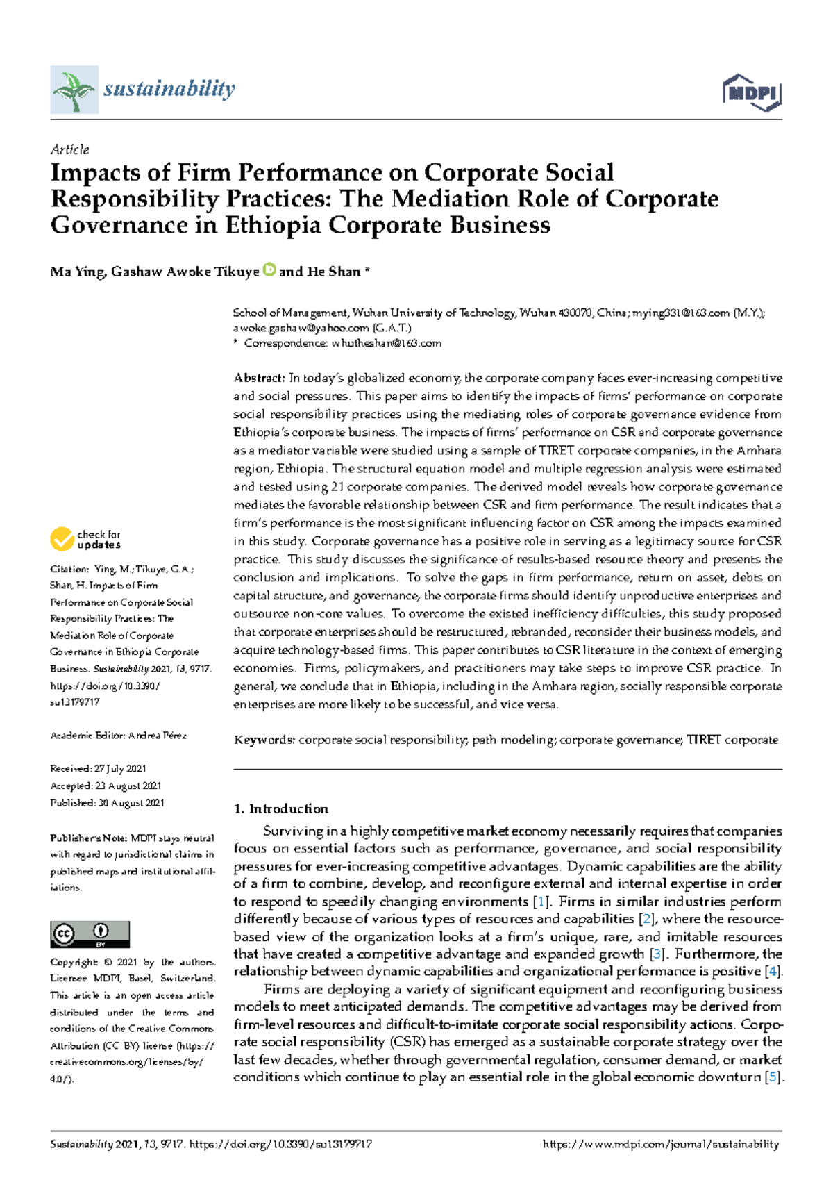 Corperate Governance - Csr 11 - Sustainability Article Impacts Of Firm 