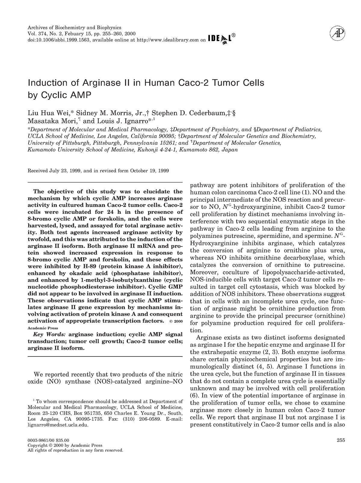 Induction of Arginase II in Human Caco 2 - Morris, Jr.,† Stephen D ...