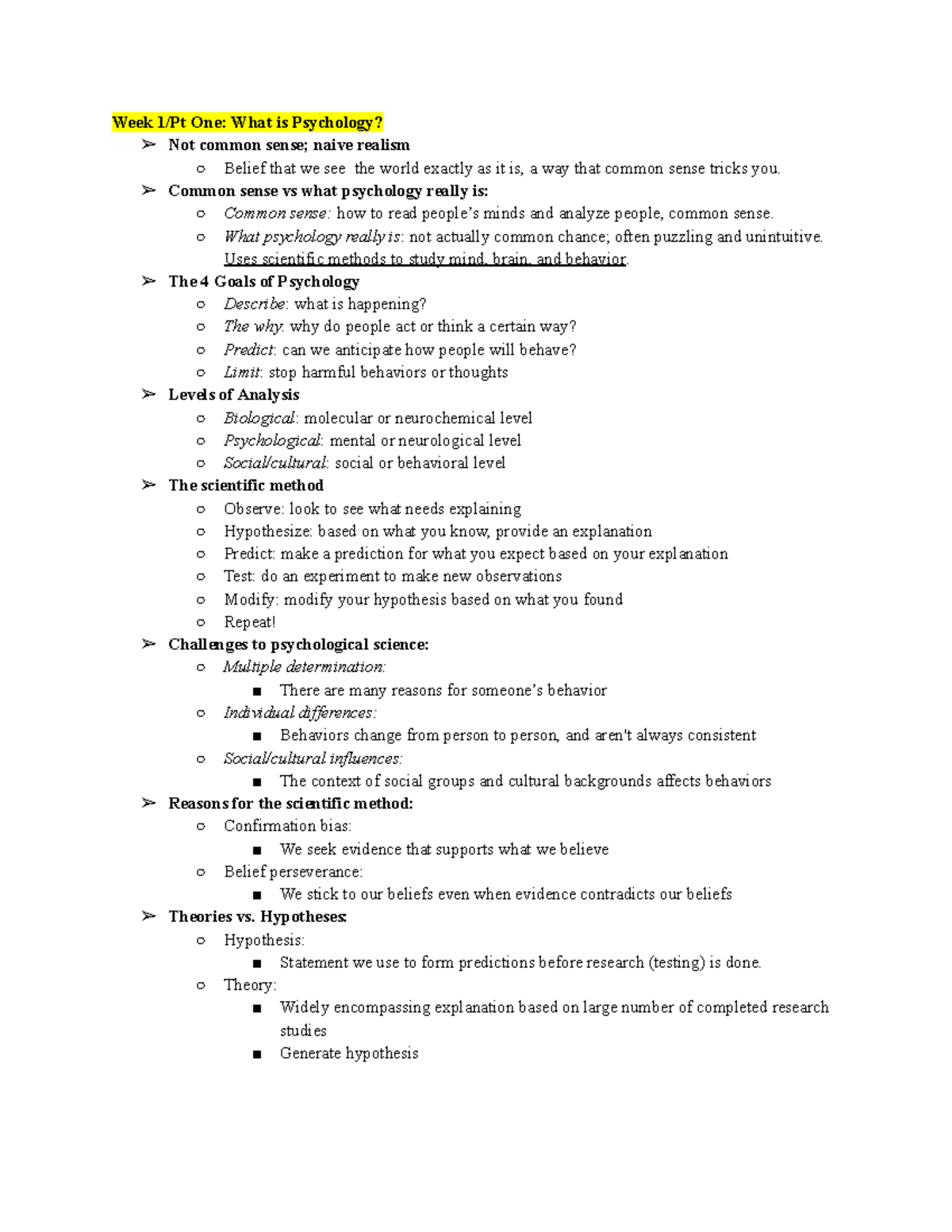 PSY102 Midterm 1 Review - Week 1/Pt One: What is Psychology? Not common ...
