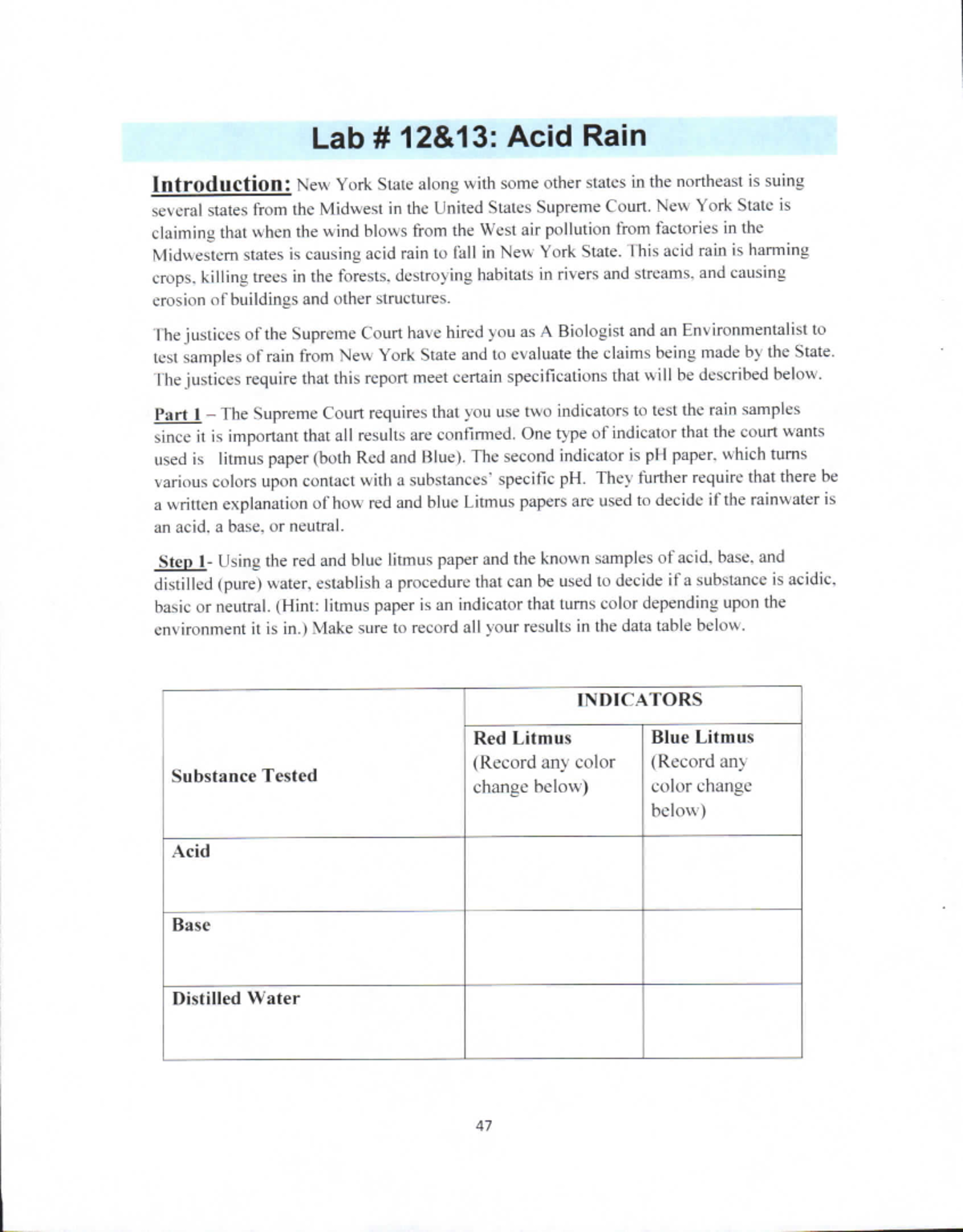 Acid rain lab lab BSC 2010 Studocu