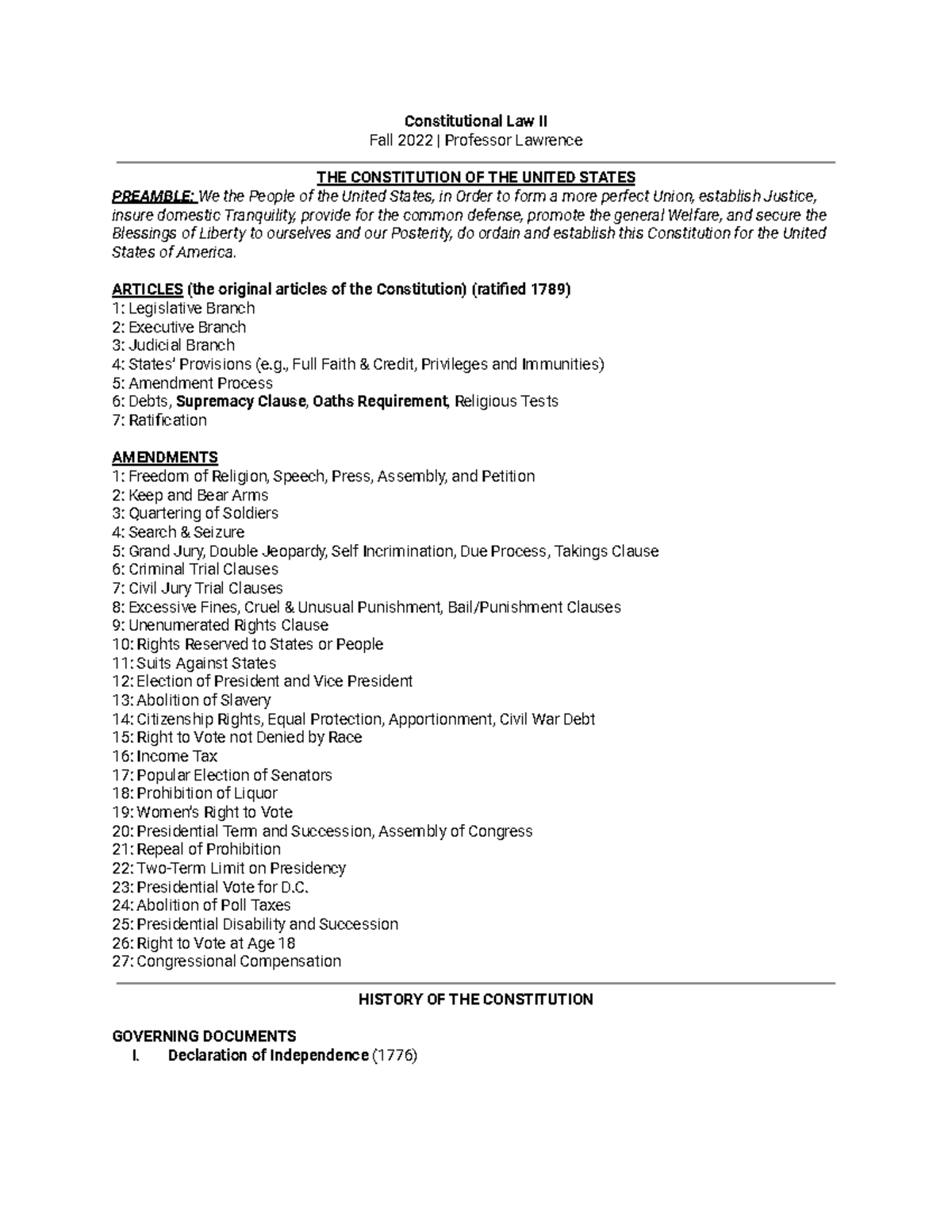 Con Law Ii Outline 1 - Summary Constitutional Law Ii - Constitutional ...