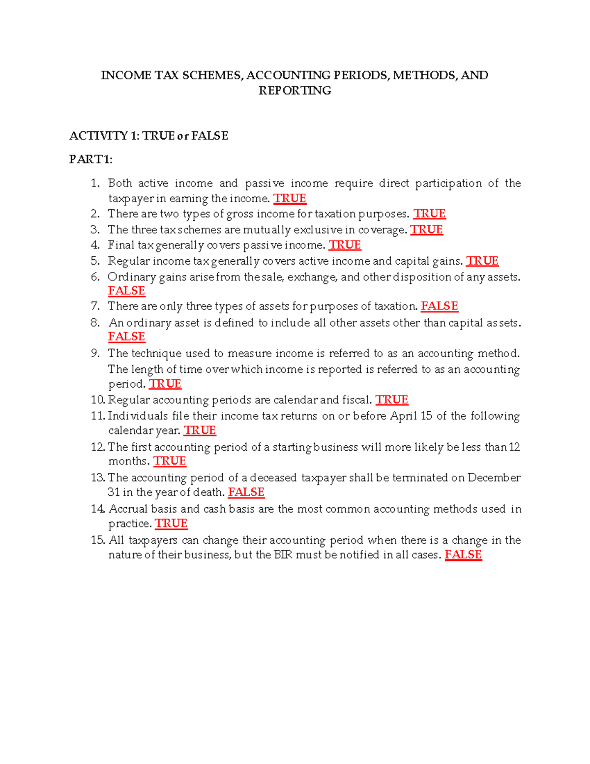 Activity-1 TAX- Schemes - INCOME TAX SCHEMES, ACCOUNTING PERIODS ...