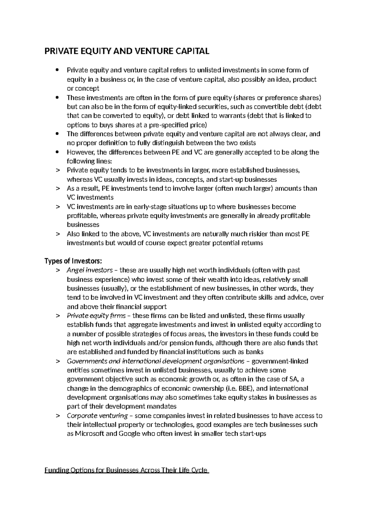 Private Equity - Lecture Notes - PRIVATE EQUITY AND VENTURE CAPITAL ...