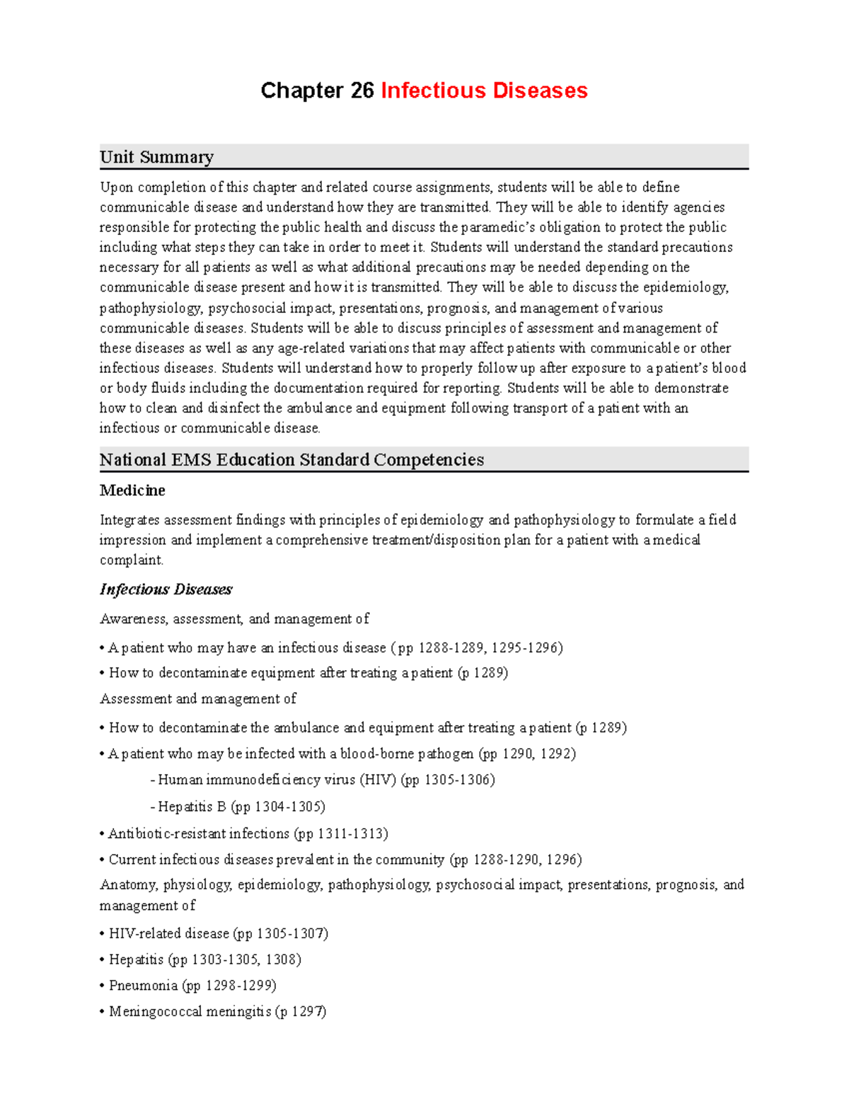 Ch26 Infectious Diseases - Chapter 26 Infectious Diseases Unit Summary ...