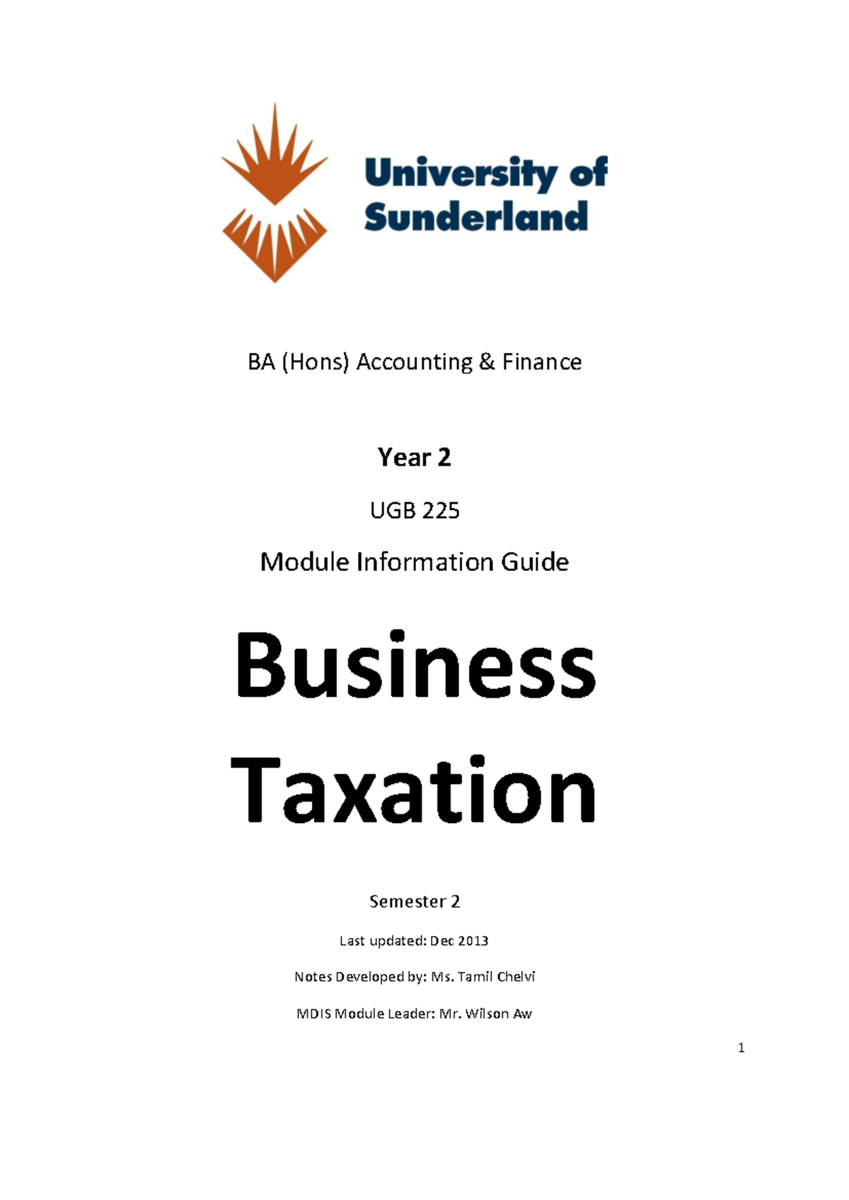 UGB225 Business Taxation Module Guide - BA (Hons) Accounting & Finance ...