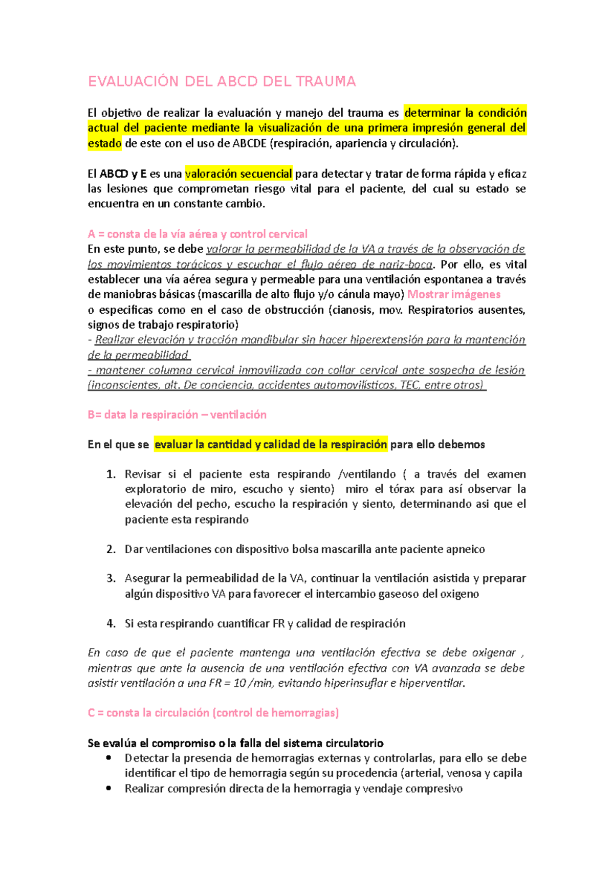 EvaluacióN DEL ABCD DEL Trauma - EVALUACIÓN DEL ABCD DEL TRAUMA El ...