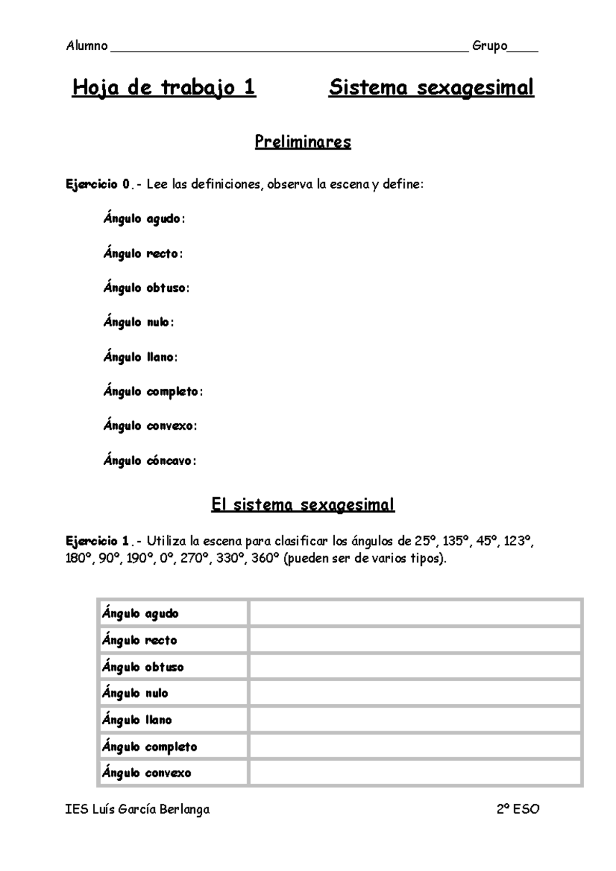 Operaciones Con Angulos Sexagesimal Hoja De Trabajo 1 Sistema Sexagesimal Preliminares