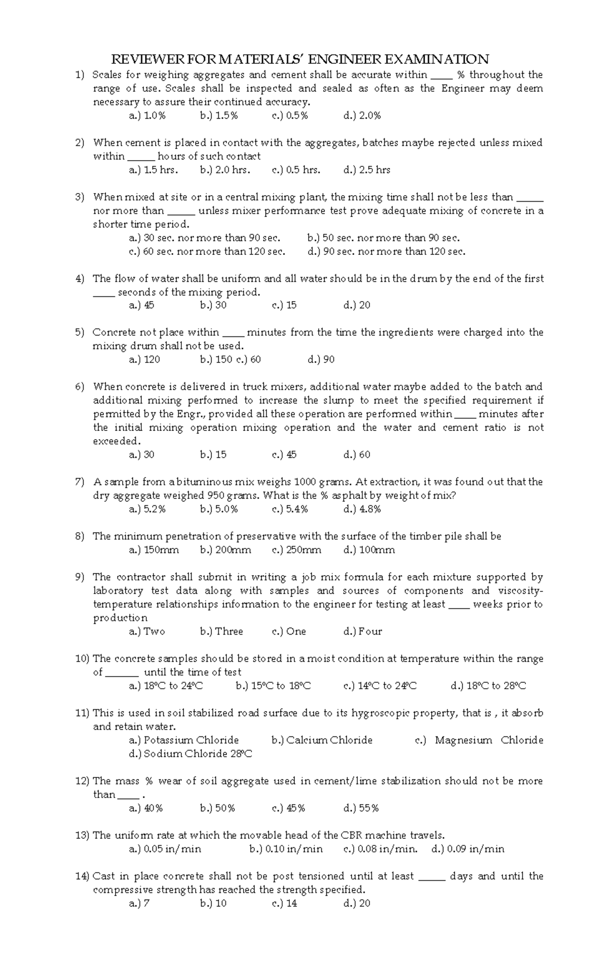 ME IV C - Construction Materials and Testing - REVIEWER FOR MATERIALS ...