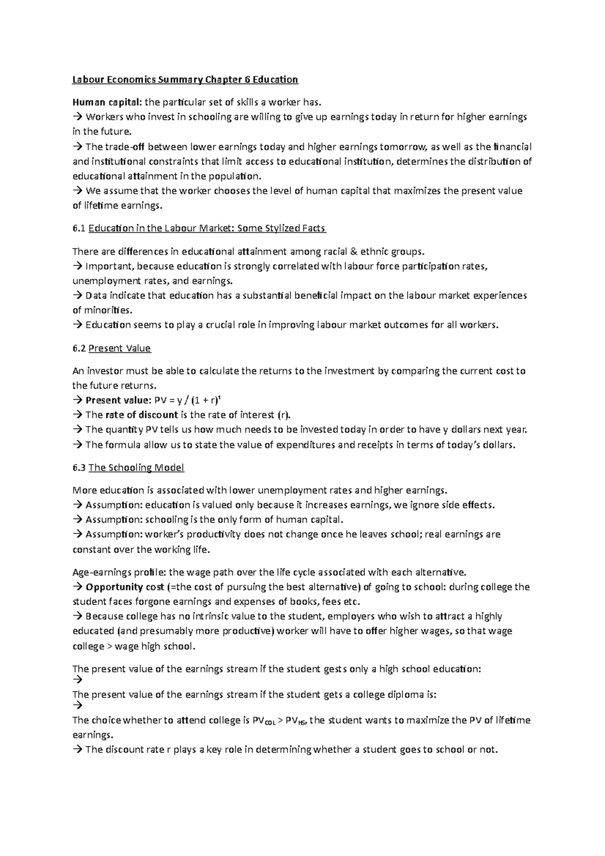 Summary Chapter 6 Education - Labour Economics Summary Chapter 6 ...