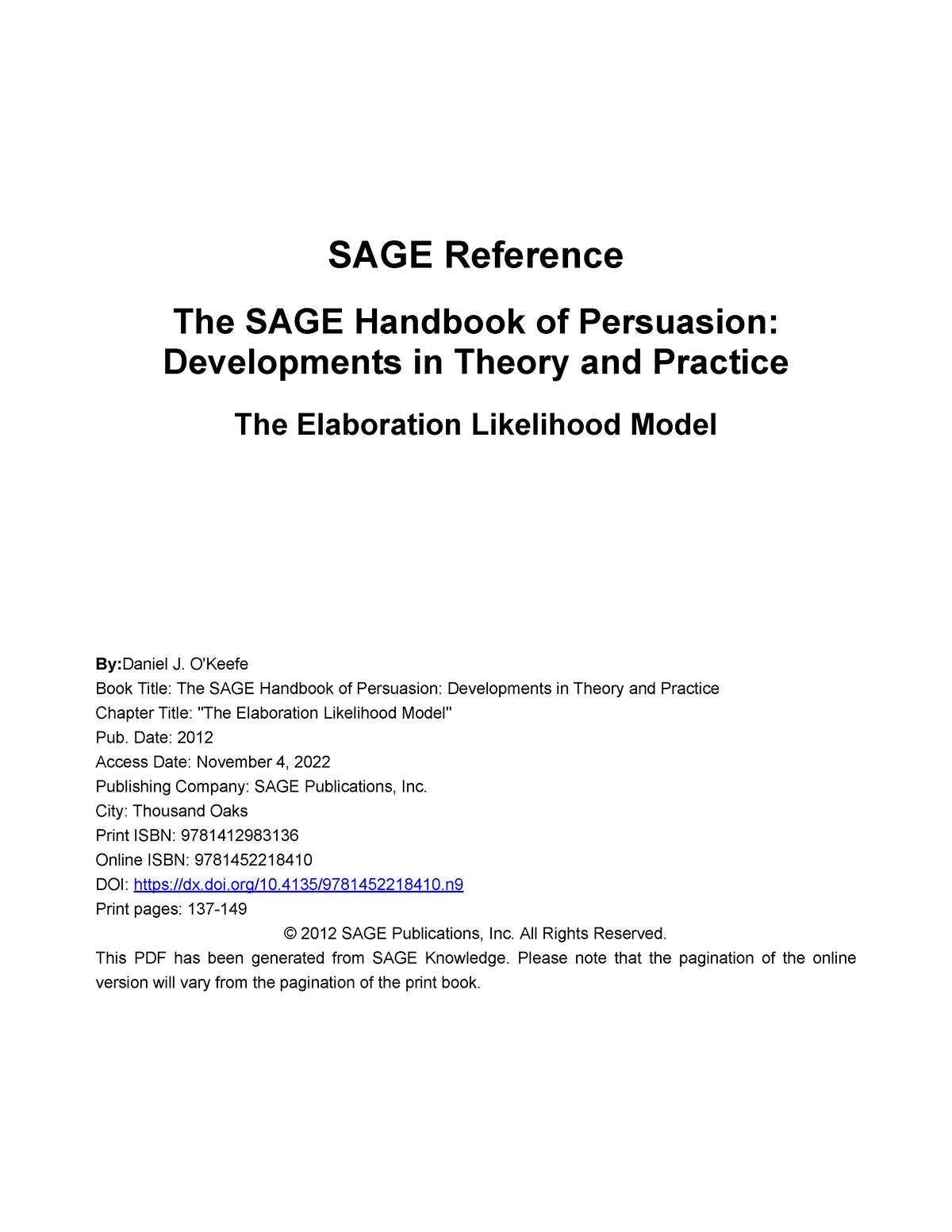 Notes 3 - SAGE Reference The SAGE Handbook Of Persuasion: Developments ...