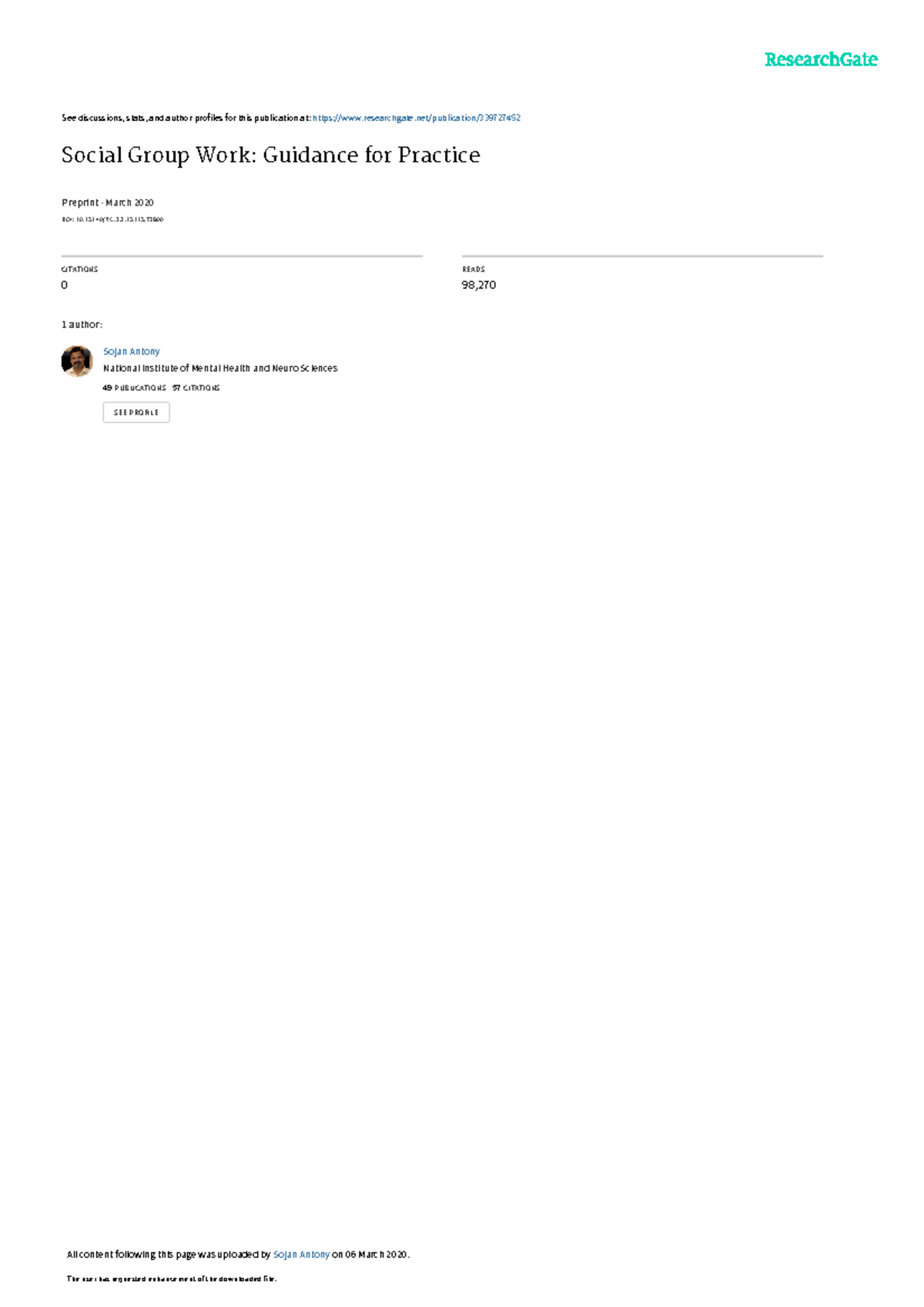 Social Group Work See Discussions Stats And Author Profiles For