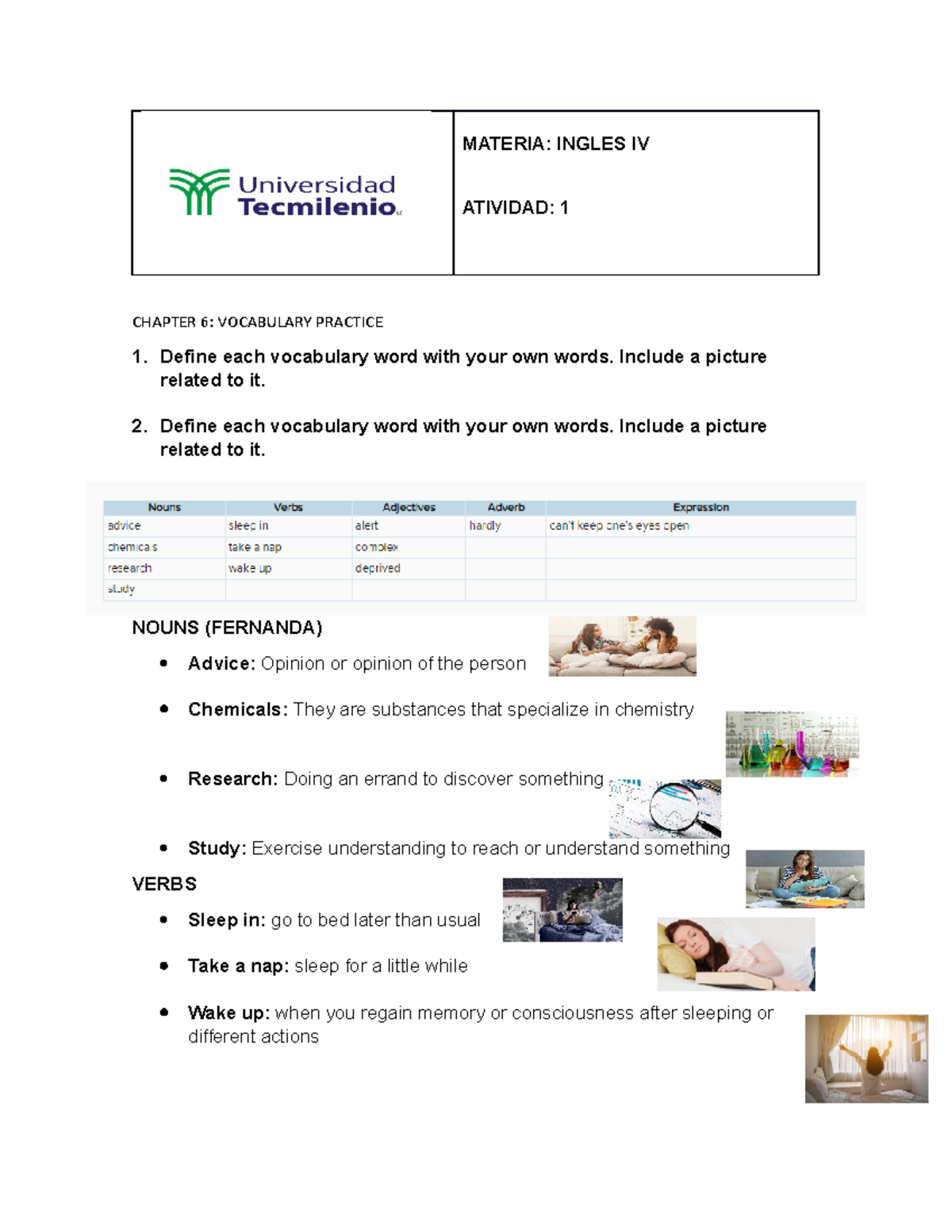 ACT 1 Ingles IV - MATERIA: INGLES IV ATIVIDAD: 1 CHAPTER 6: VOCABULARY ...