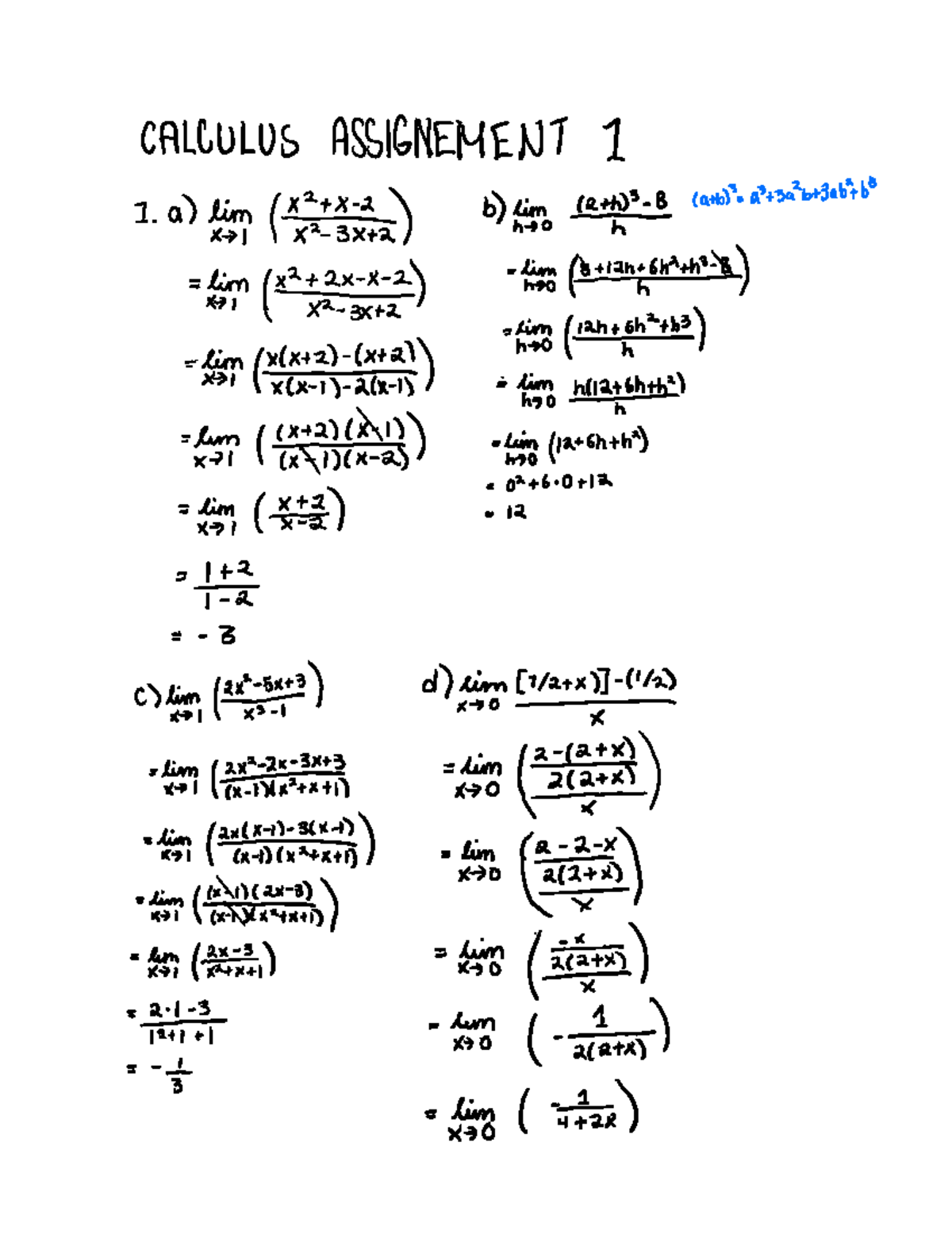 Calculus - Summary notes - CALCULUS ASSIGNMENT I I a him 53 him 81 ...