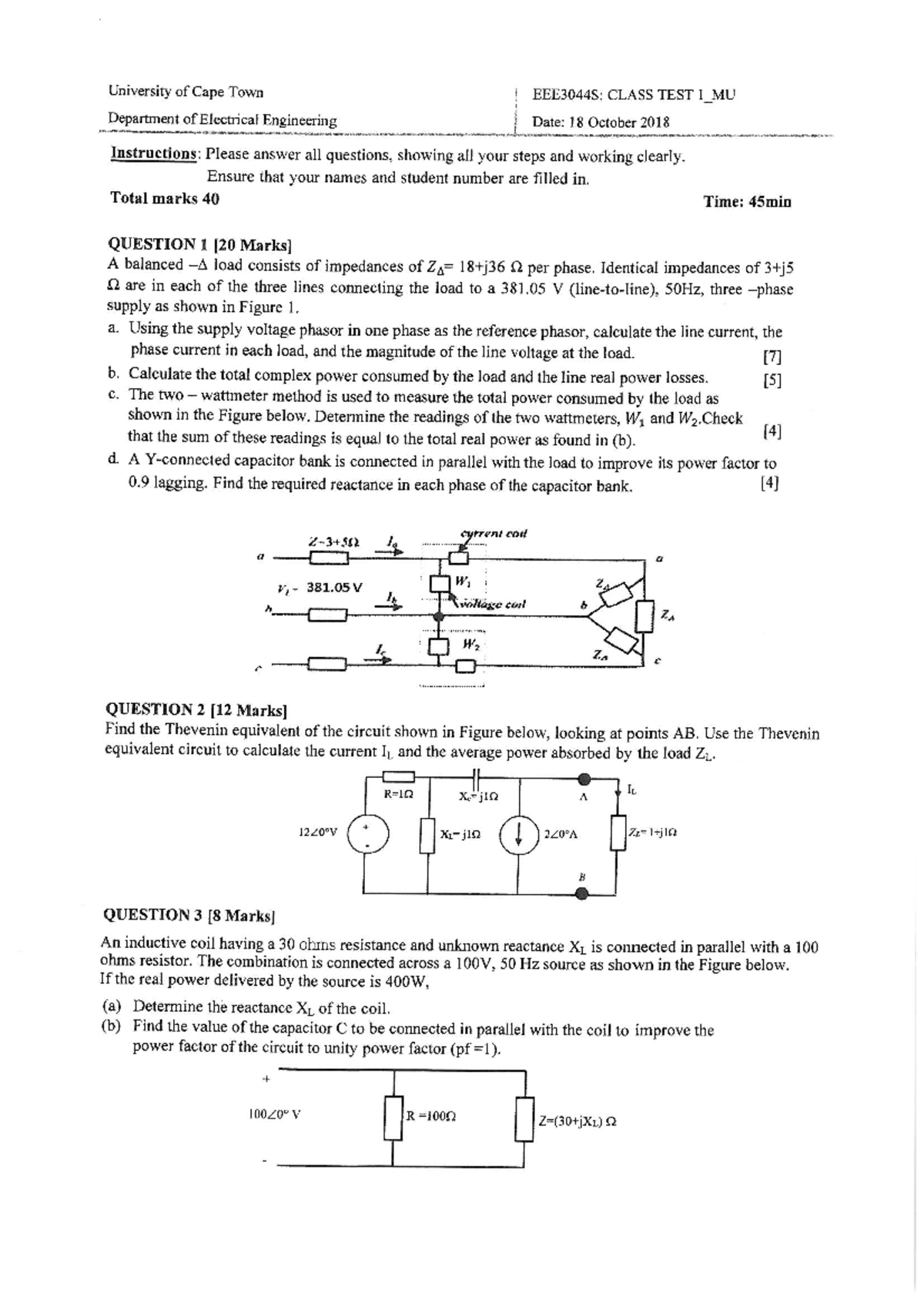 18-10-2018 Test 1 2 - Class Test EEE3044S - Energy Conversion ...