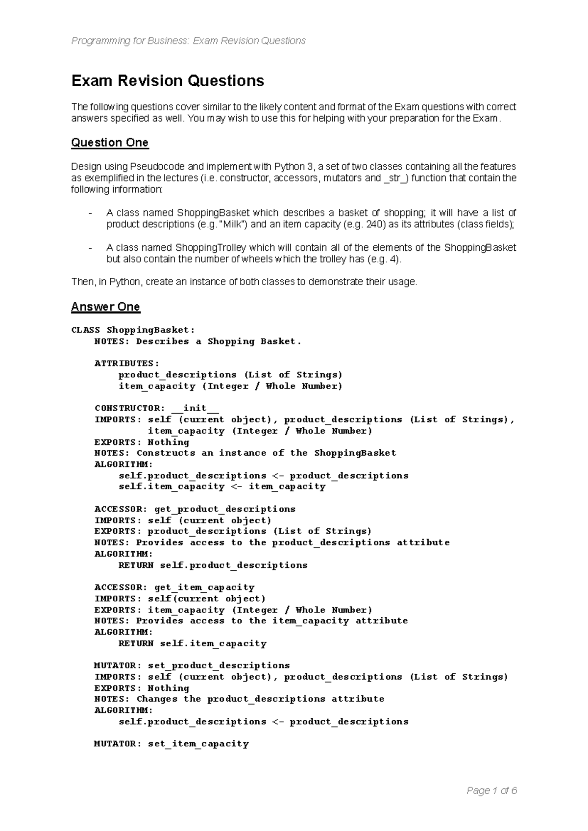Exam Revision Questions - You may wish to use this for helping with ...