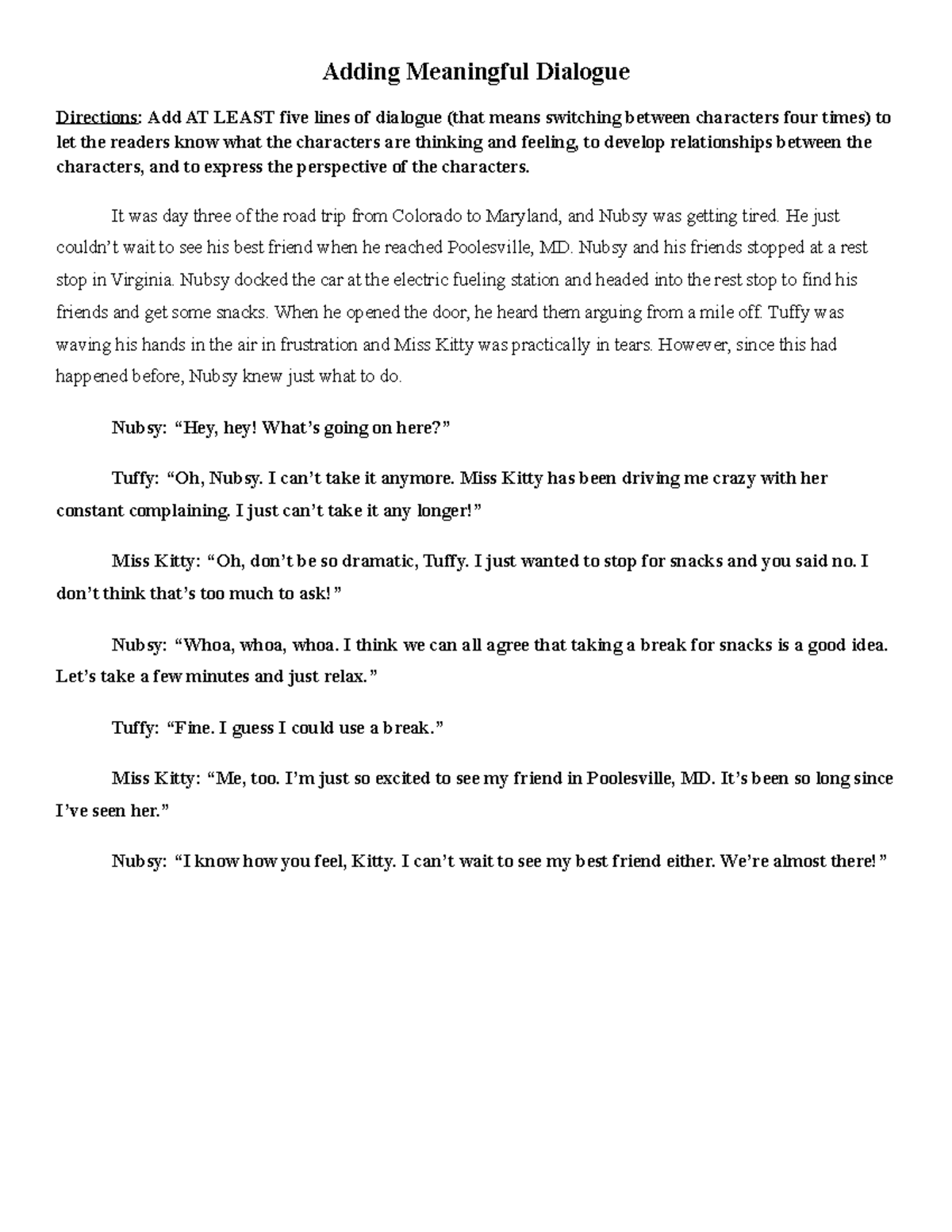 18 Adding Meaningful Dialogue - Adding Meaningful Dialogue Directions ...