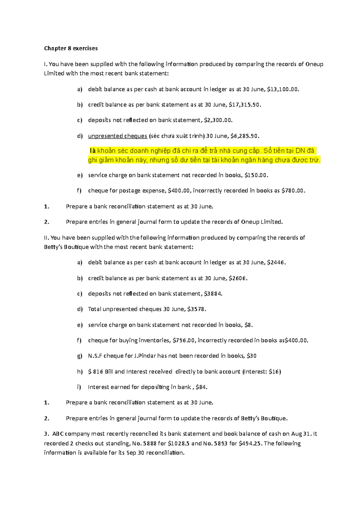 Chapter-8-exercises - Chapter 8 Exercises - Chapter 8 Exercises I. You ...