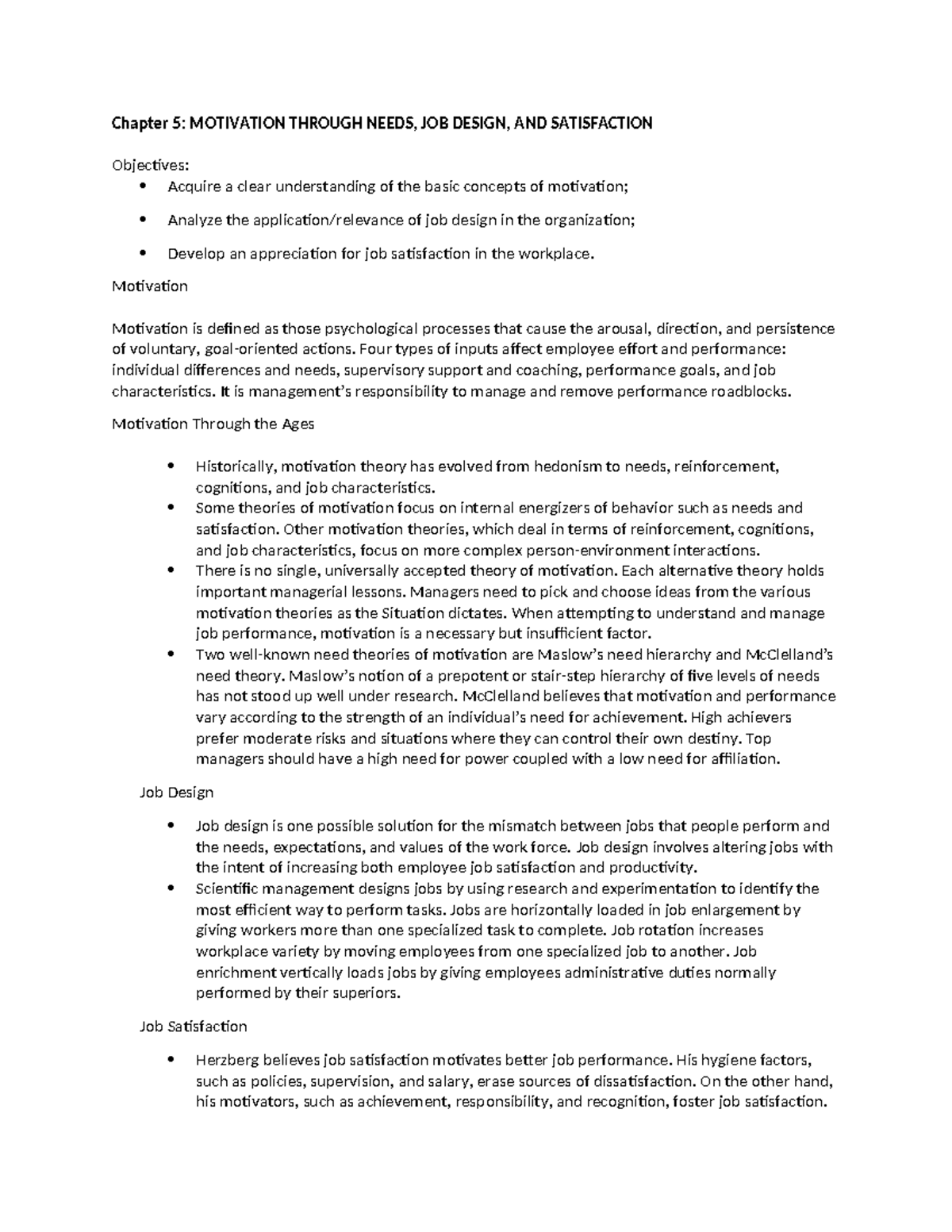 HBO Chapters 5 to 6 - notes for prelims - Chapter 5: MOTIVATION THROUGH ...