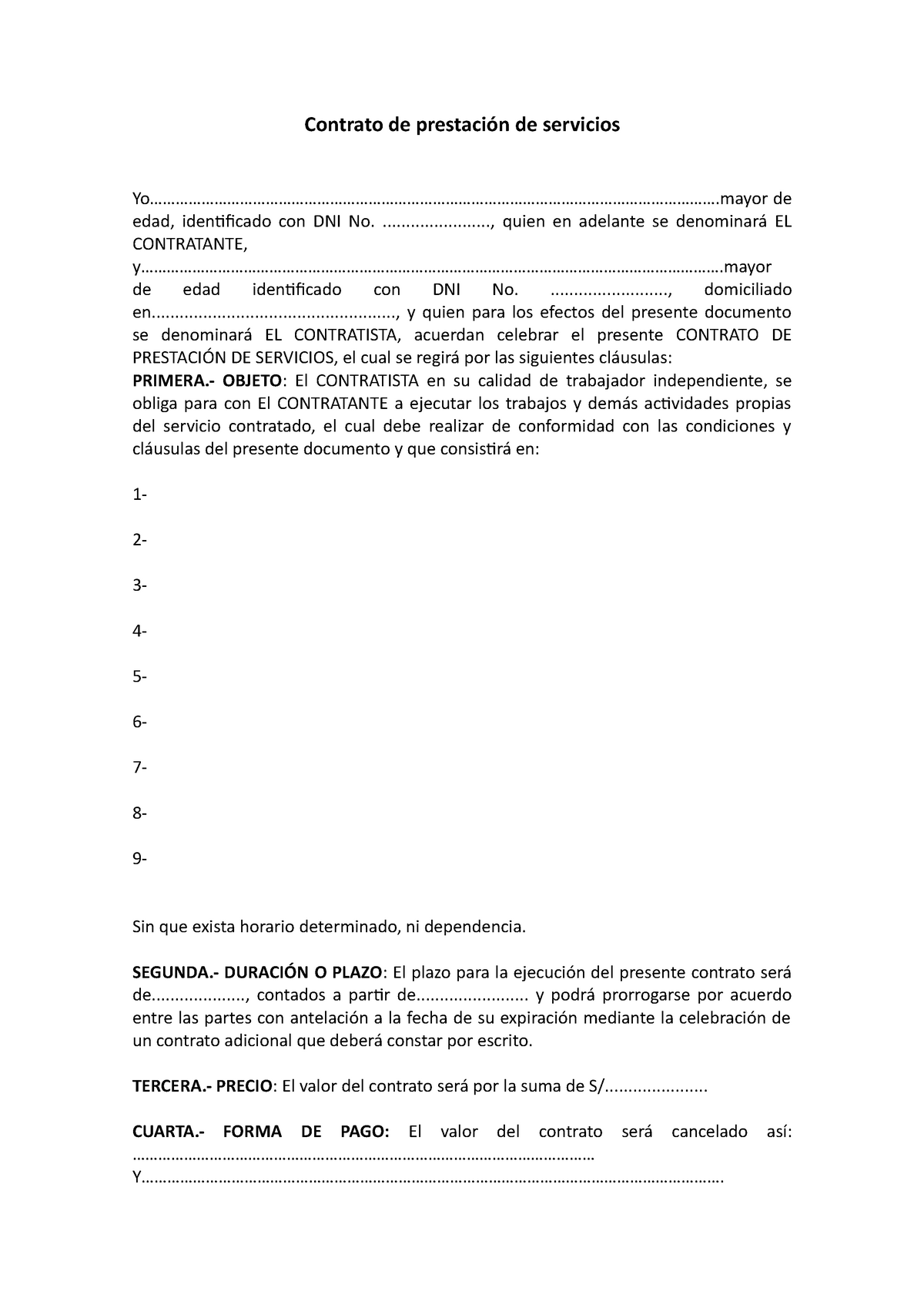 Modelo Para Elaborar Contrato De-prestacion-de-servicios - Contrato De ...